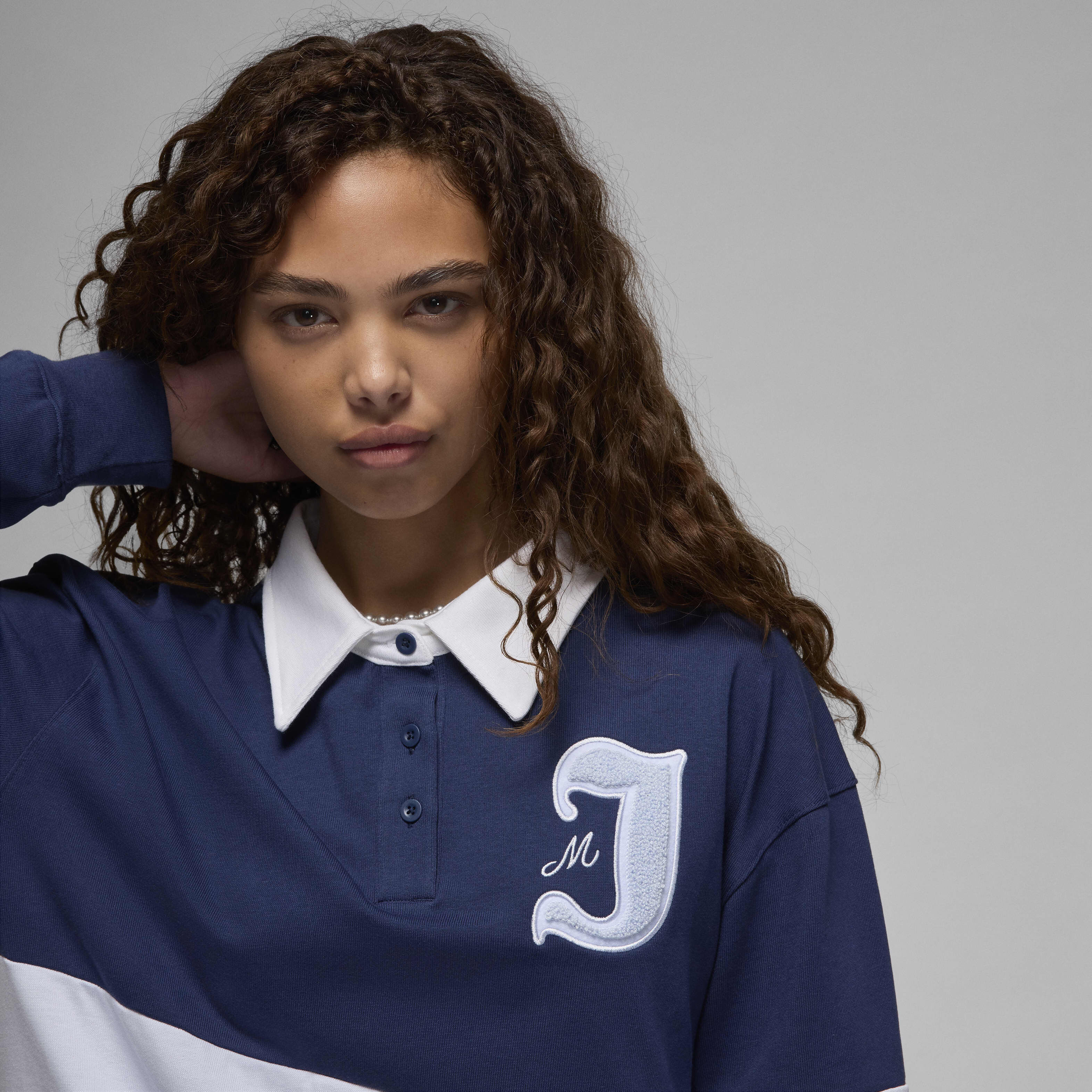 ★★Nike★★ Jordan Long Sleeve Polo Top W Midnight Navy Foo Buy Jordan Women's Long-Sleeve Top - Midnight Navy/Football