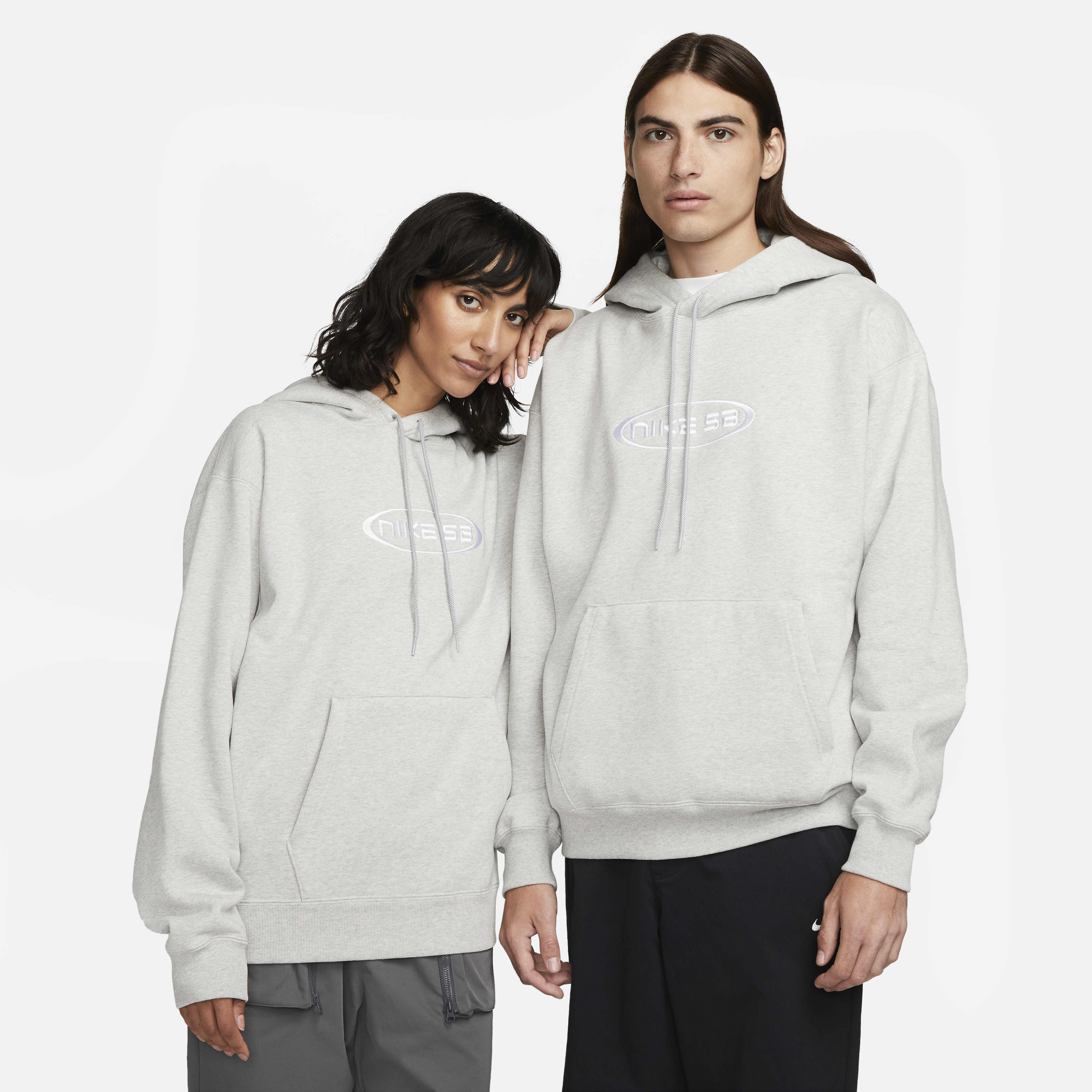 Buy Nike SB Fleece Pullover Skate Hoodie - Grey Heather/White
