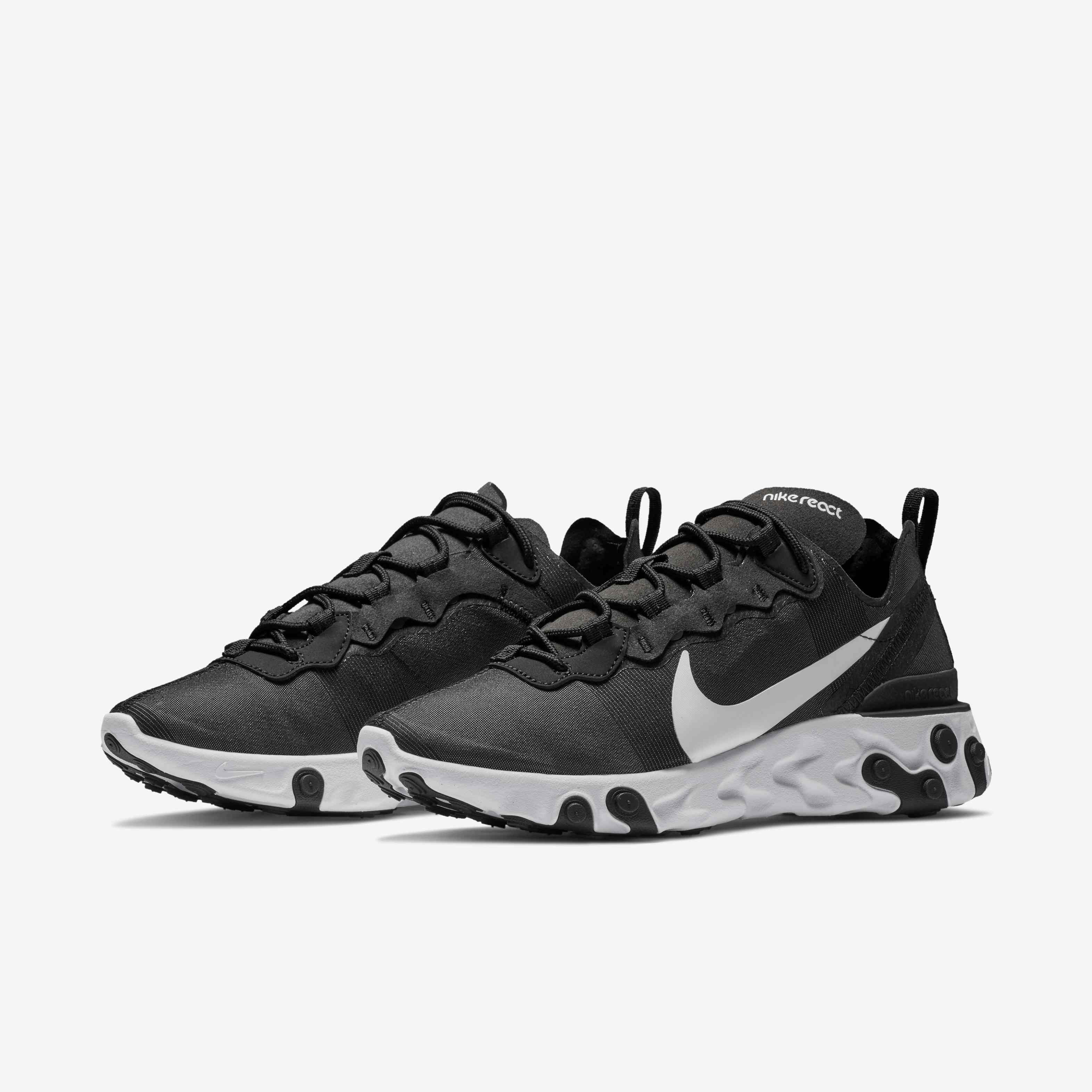 nike react element 55 trainers in black and white