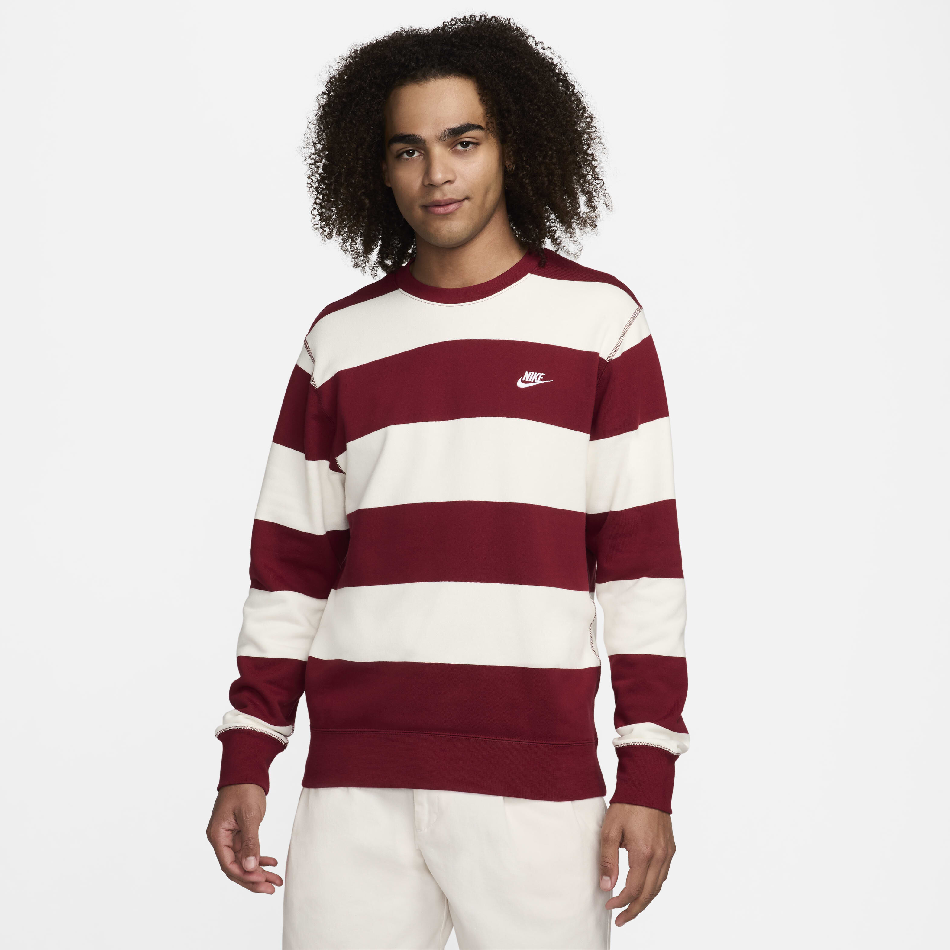 Buy Nike Club Fleece Men s Striped Heavyweight French Terry Crew Nike Saudi Official
