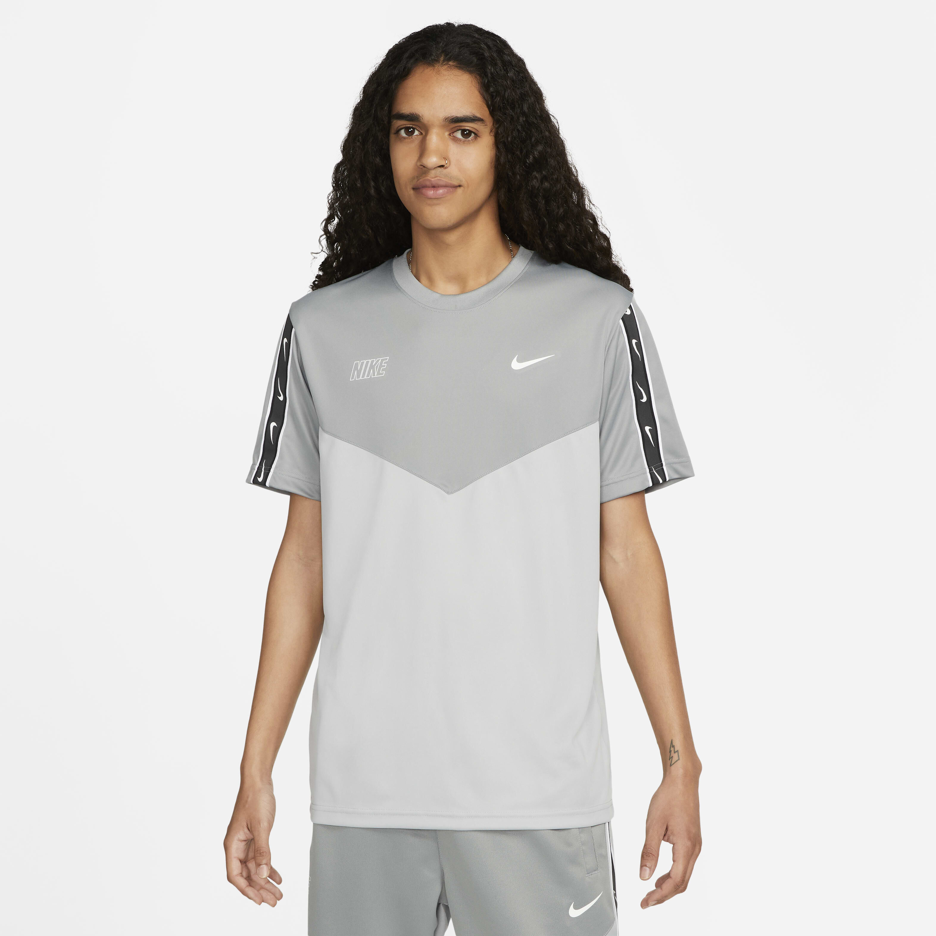 Buy Nike Sportswear Repeat Men s T Shirt Wolf Grey Black Volt Nike Saudi Official