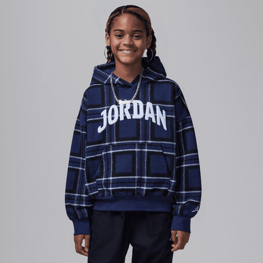 Kids Outerwear-JRDN, Jordan Brooklyn Essentials, Big Kids' Plaid Print Pullover Hoodie