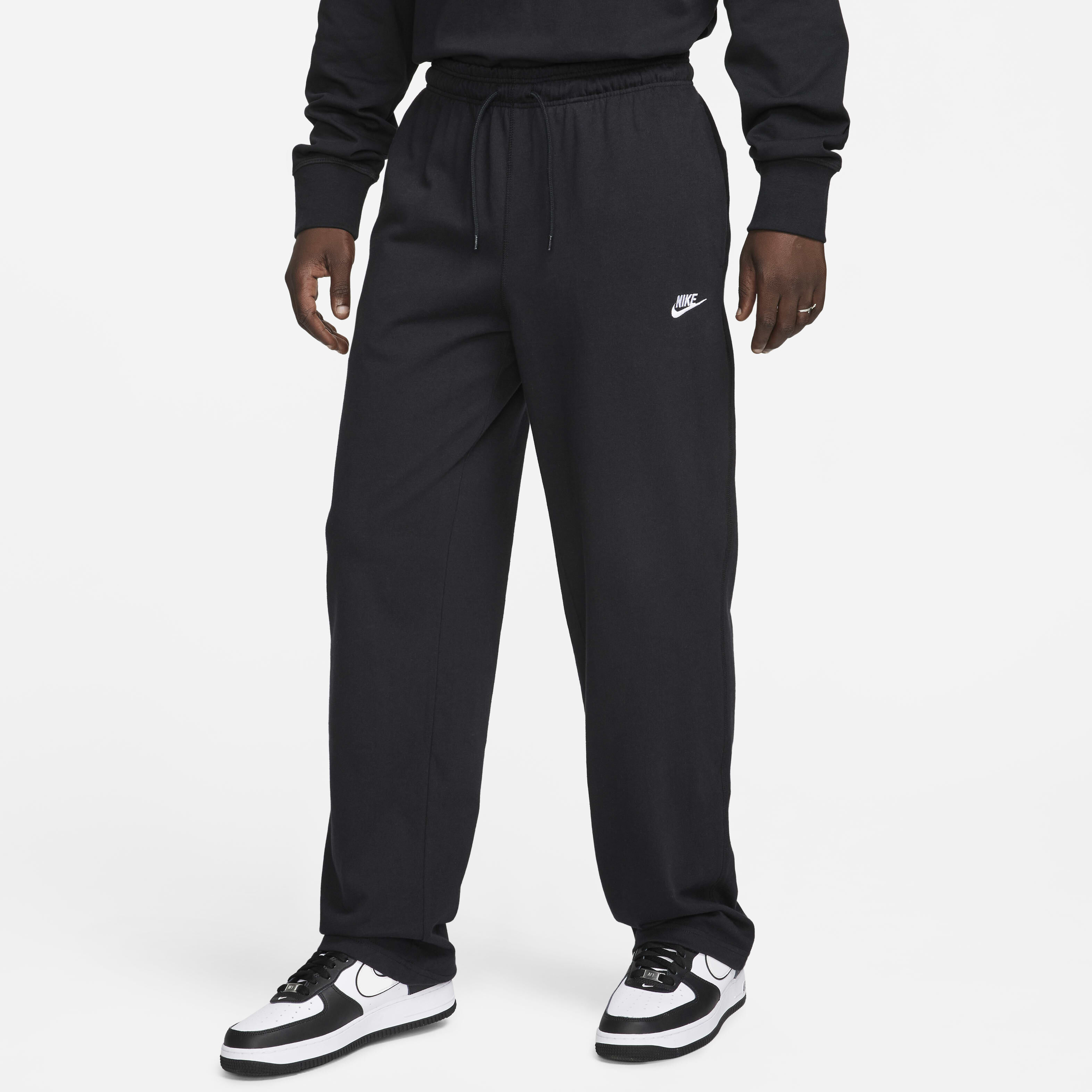 Buy Nike Sportswear Club Men s Knit Open Hem Trousers Black White Nike Saudi Official