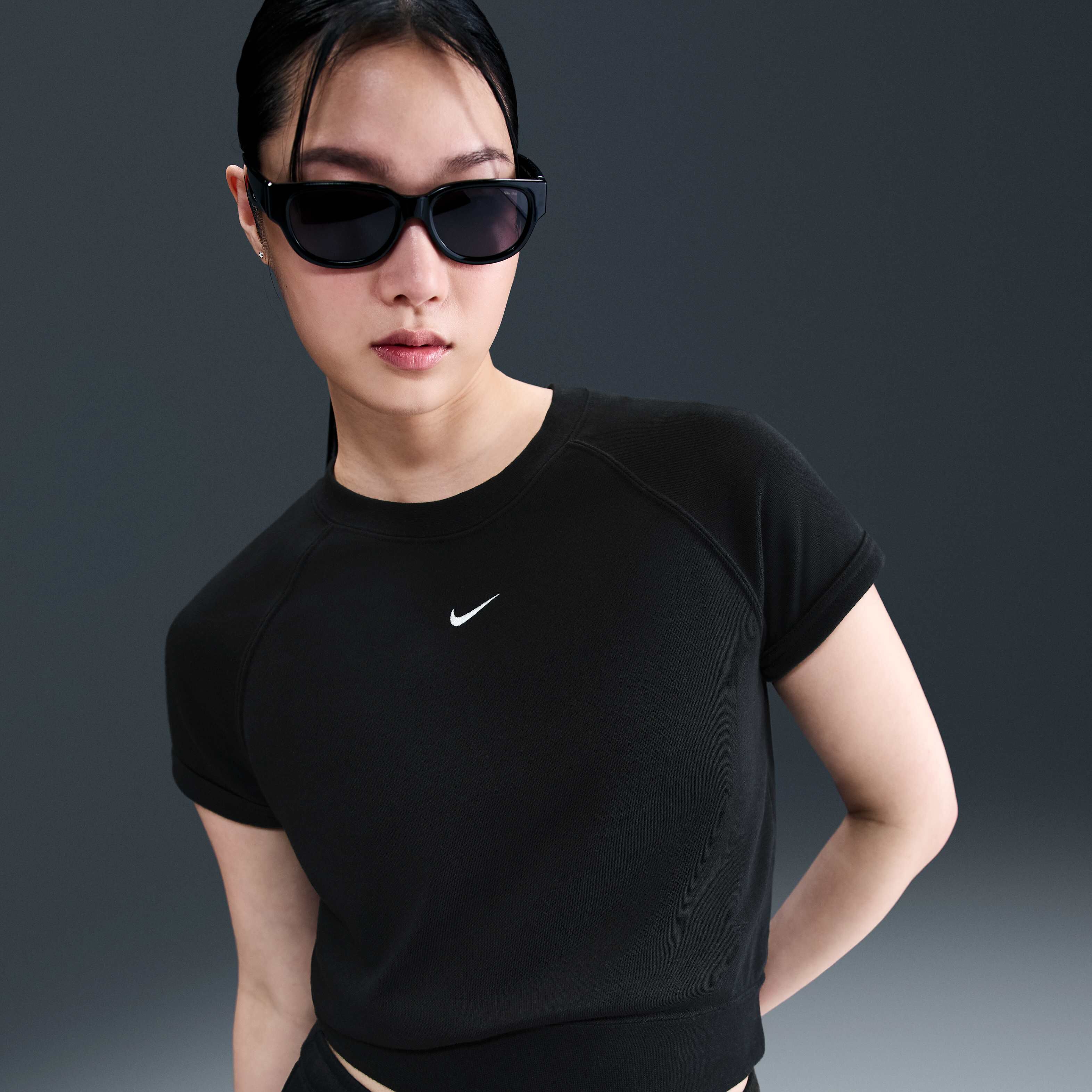 売れ筋商品|||ナイキ カットソー トップス レディース Sportswear Women's Chill Terry Raglan-Sleeve Top Minkbn/sai Buy Nike Sportswear Chill Terry Women's Crew-Neck Cropped
