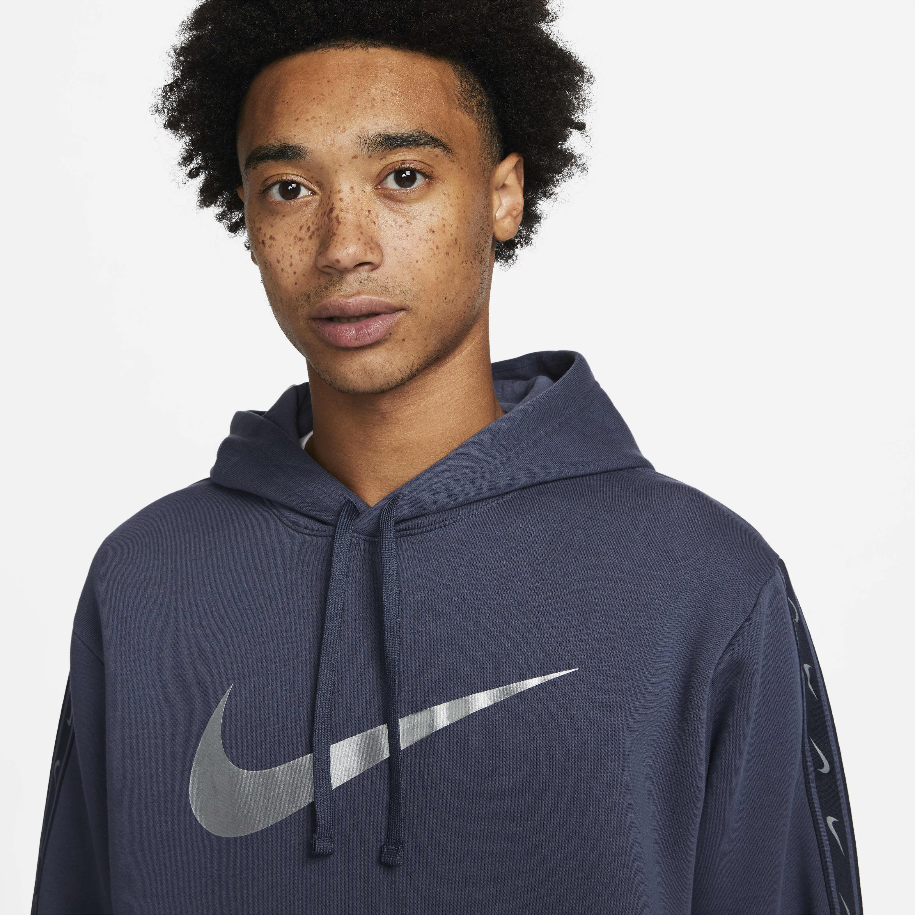 Buy Nike Sportswear Repeat Men s Pullover Fleece Hoodie Thunder Blue Metallic Cool Grey Nike Saudi Official