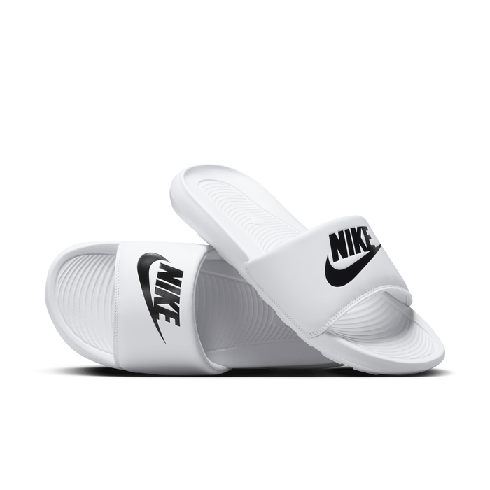 Grey and online white nike slides