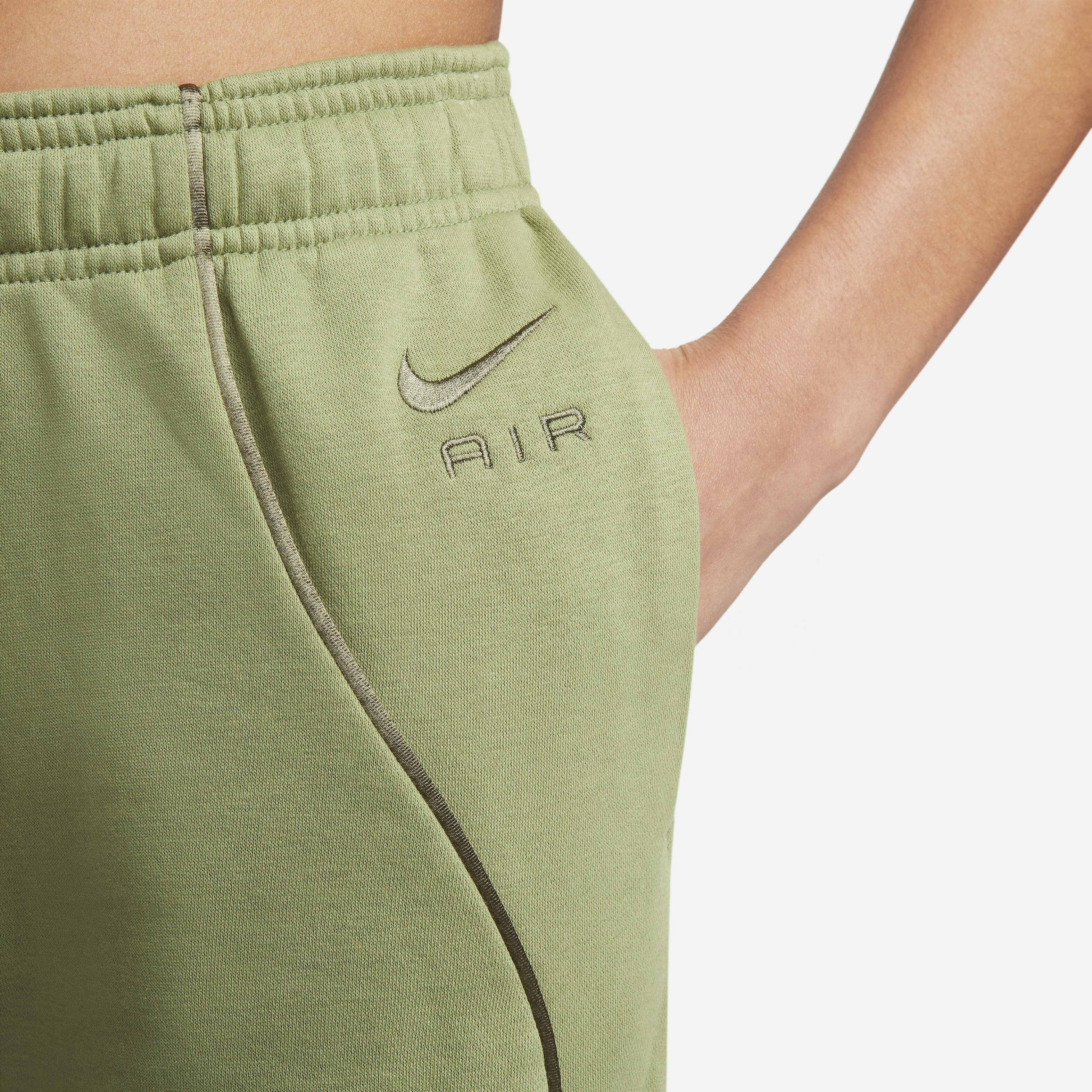 Buy Nike Air Women s Mid Rise Fleece Joggers Alligator Medium Olive Medium Olive Nike Saudi Official