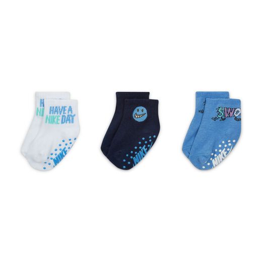 Grippers-Nike, Nike "Art of Play" Gripper Ankle Socks (3 Pairs), Baby Gripper Socks