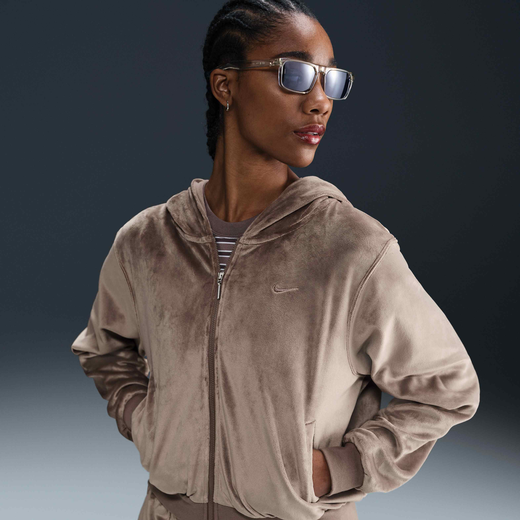 Mink Brown-Nike, Nike Sportswear Chill Knit, Women's Loose Velour Full-Zip Hoodie