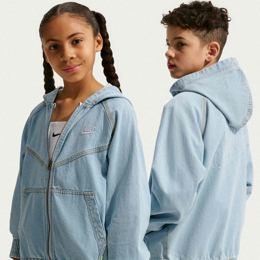 Lifestyle Jackets & Gilets-Nike, Nike Sportswear Collection, Older Kids' Full-Zip Hooded Denim Jacket