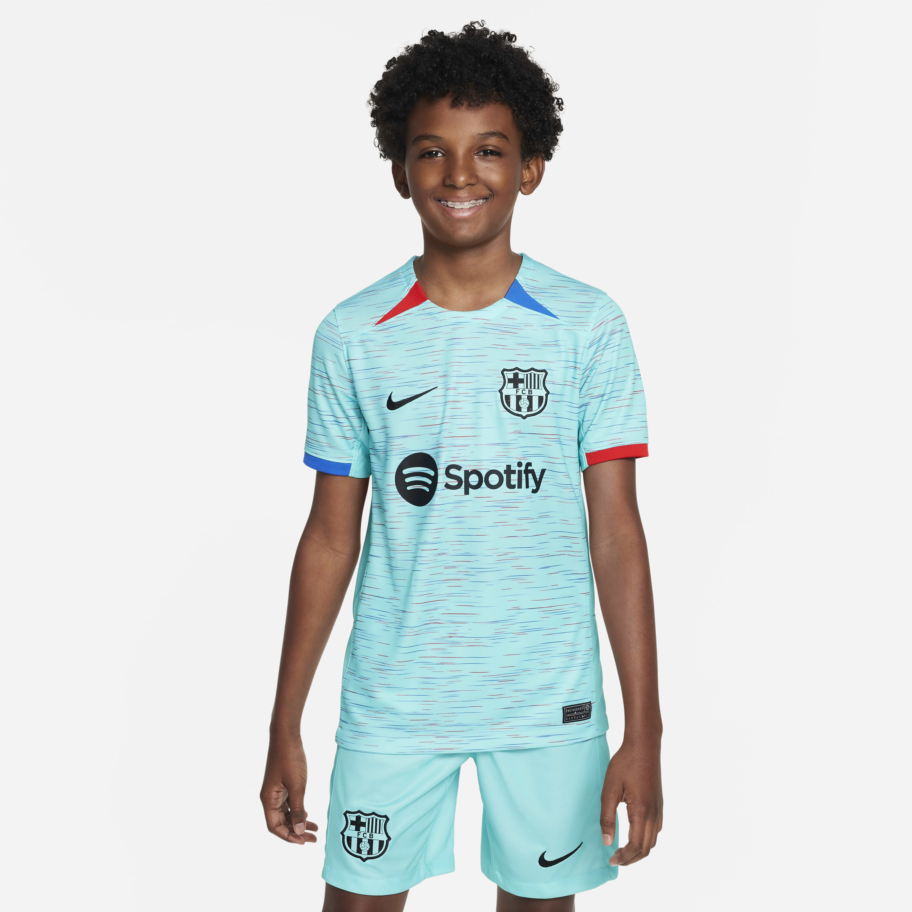 Buy F.C. Barcelona 2023 24 Stadium Third Older Kids Nike Dri FIT Football Shirt Aqua Royal Blue University Red Black Nike Saudi Official
