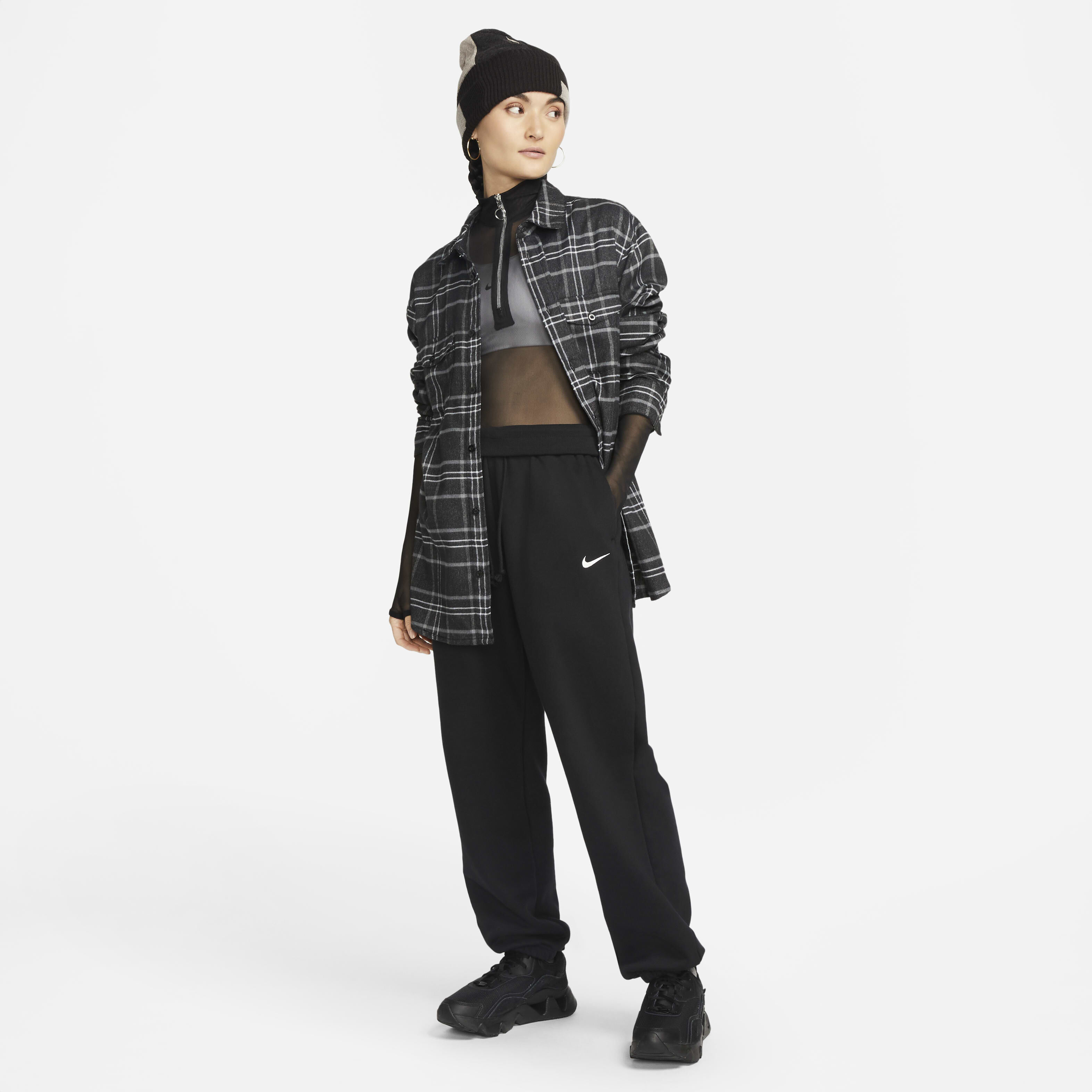 Buy Nike Sportswear Phoenix Fleece Women s High Waisted Oversized Tracksuit Bottoms Playful Pink Black Nike Saudi Official