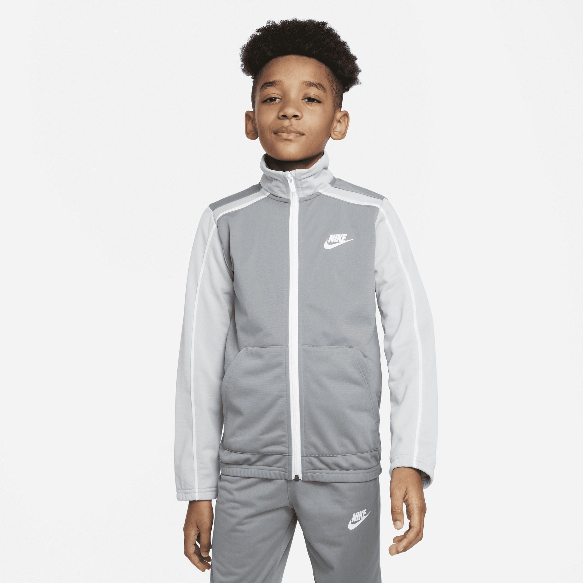 Kids grey nike tracksuit hotsell