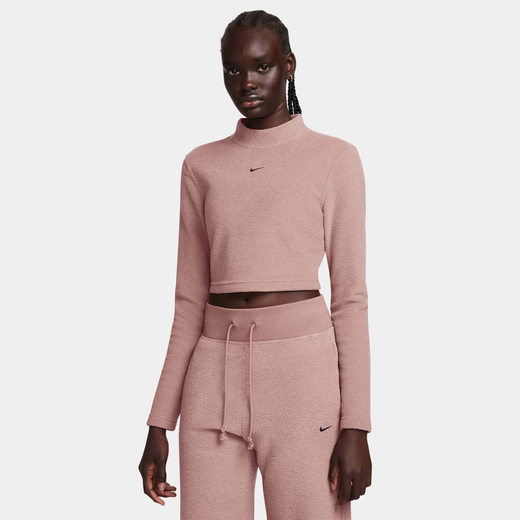 تيشيرتات وقمصان-نايكي, نايكي سبورتسوير فينكس بلش, تيشيرت كوزي فليس سليم موك-نك كروبد بأكمام طويلة للنساء