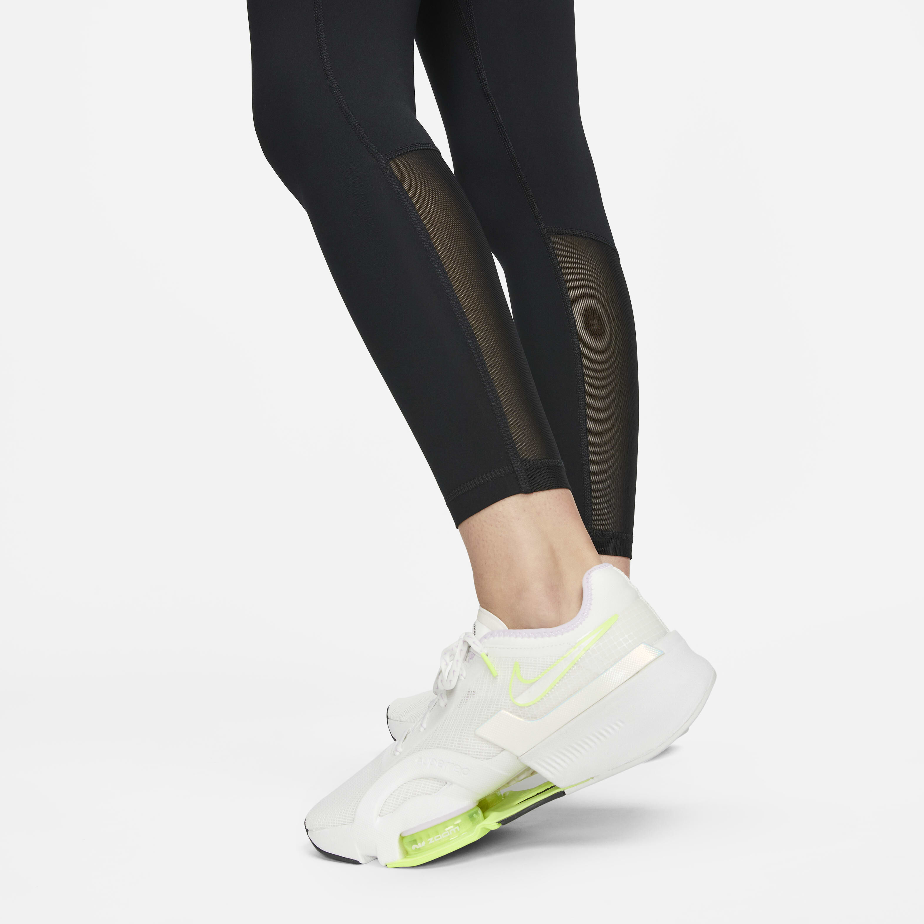 Buy Nike Pro 365 Women s High Waisted 7 8 Mesh Panel Leggings Viotech Black White Nike Saudi Official