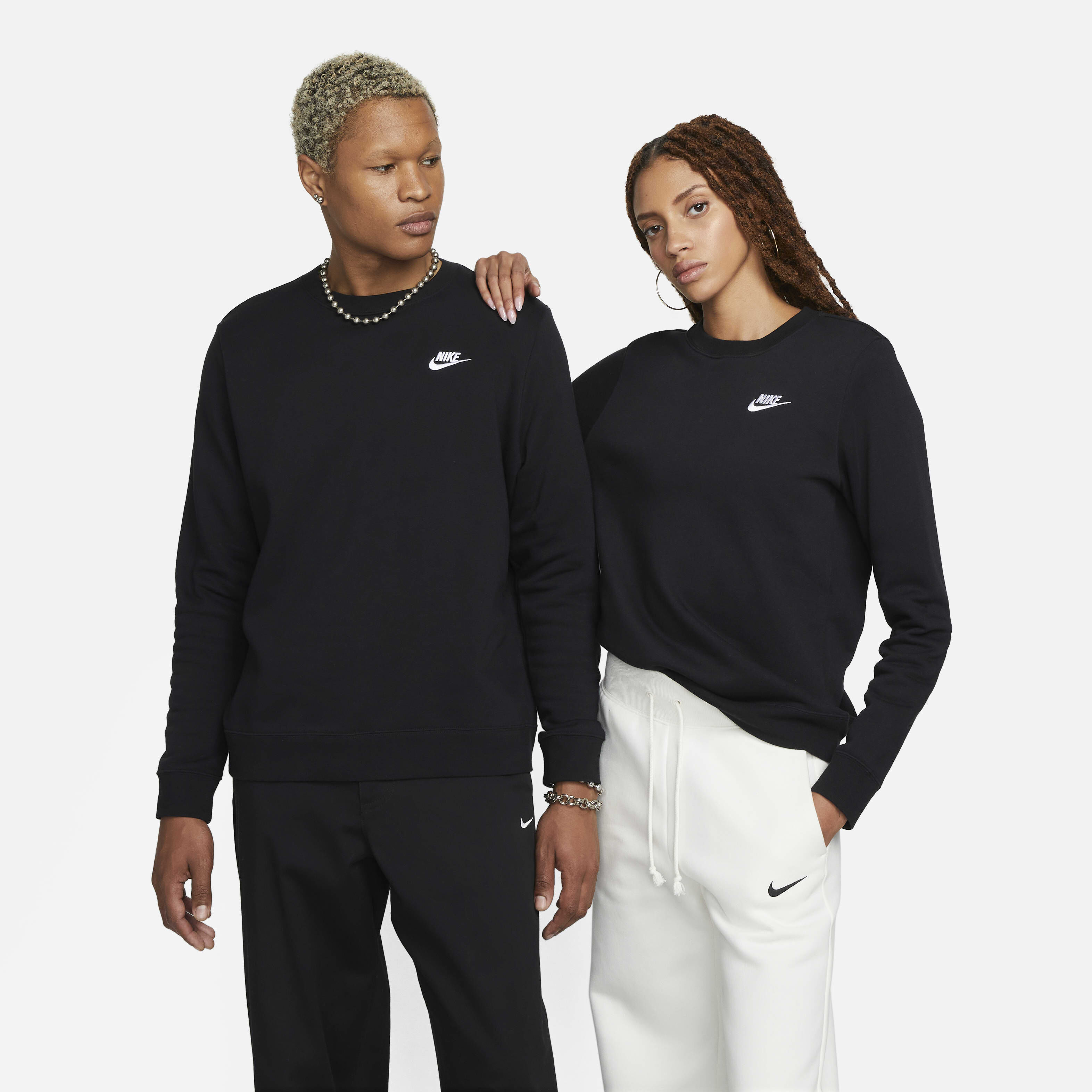 Buy Nike Sportswear Club Fleece Women s Crew Neck Sweatshirt Black White Nike Saudi Official