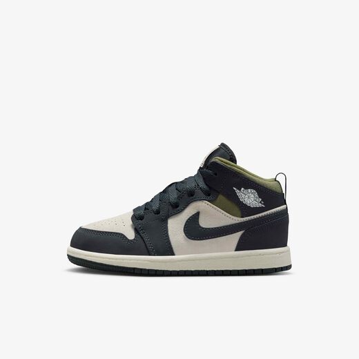 Kids' Jordan Shoes-JRDN, Jordan 1 Mid SE 'Light Orewood/Medium Olive', Little Kids' Shoes