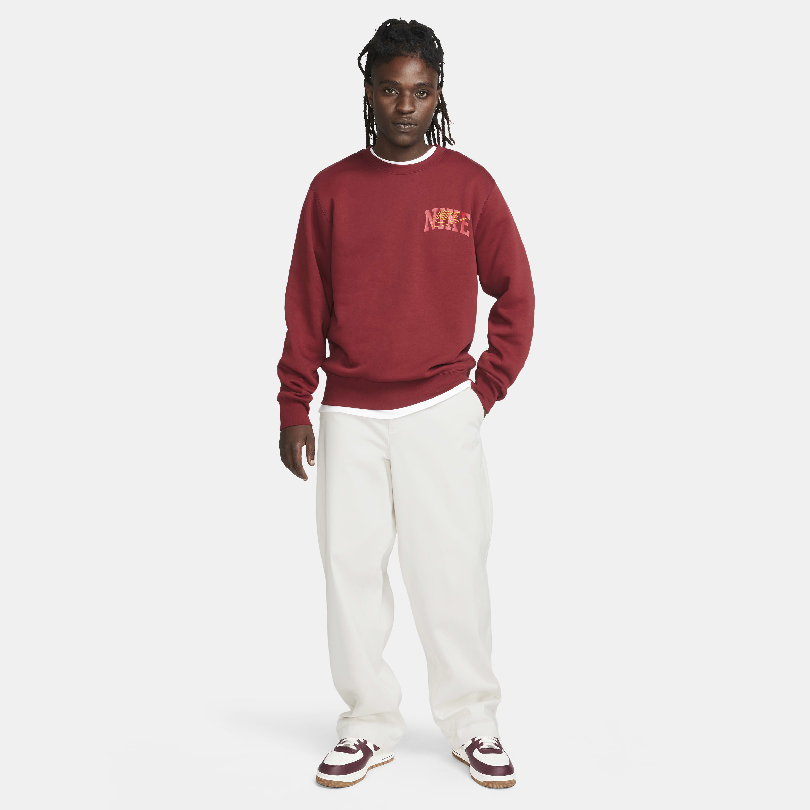 【NIKE】 Club Fleece Men's Crew☆ Red★追跡可 Buy Nike Club Fleece Men's Long-Sleeve Crew-Neck Sweatshirt