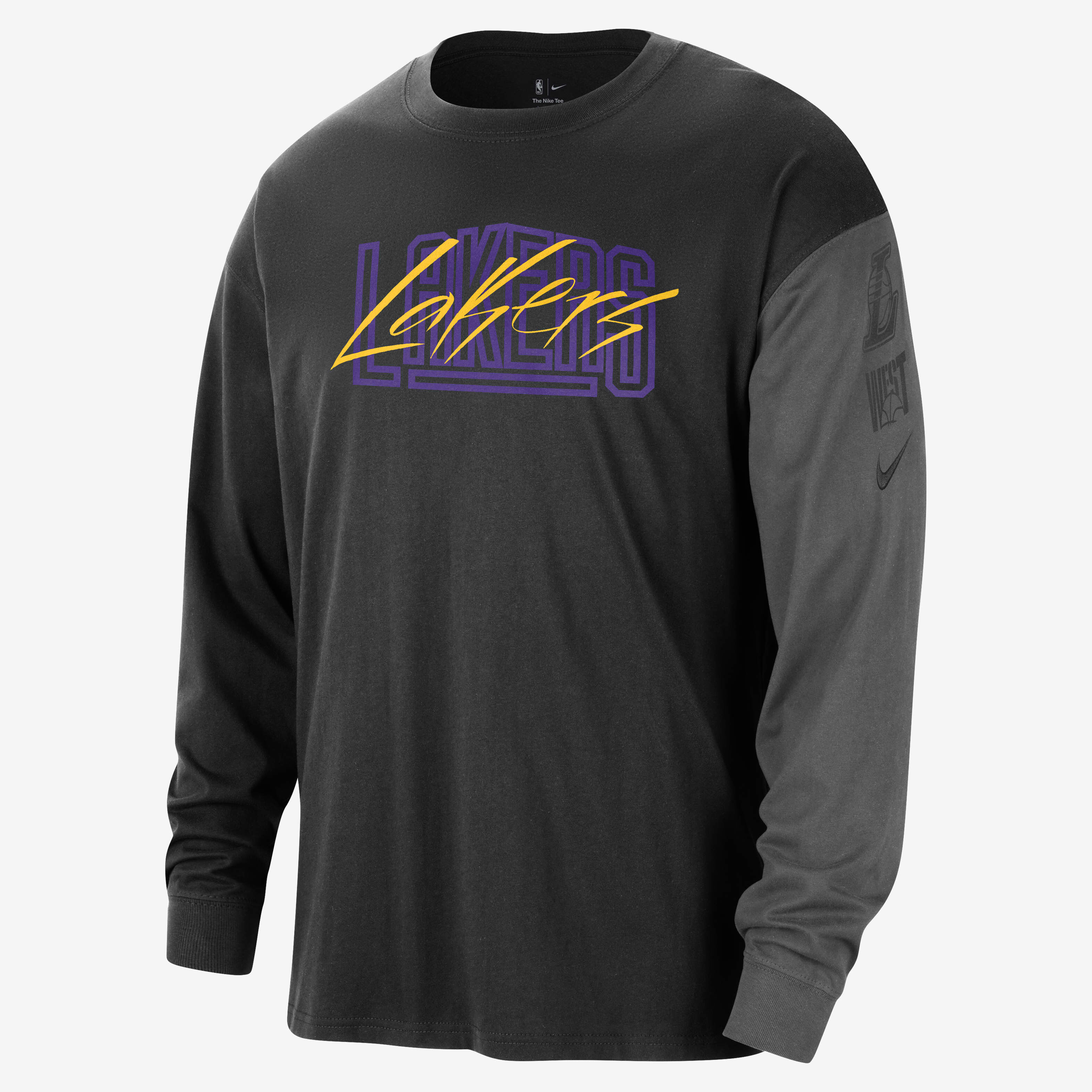 Buy Los Angeles Lakers Courtside Men s Nike NBA Long Sleeve Max90 T Shirt Black Nike Saudi Official