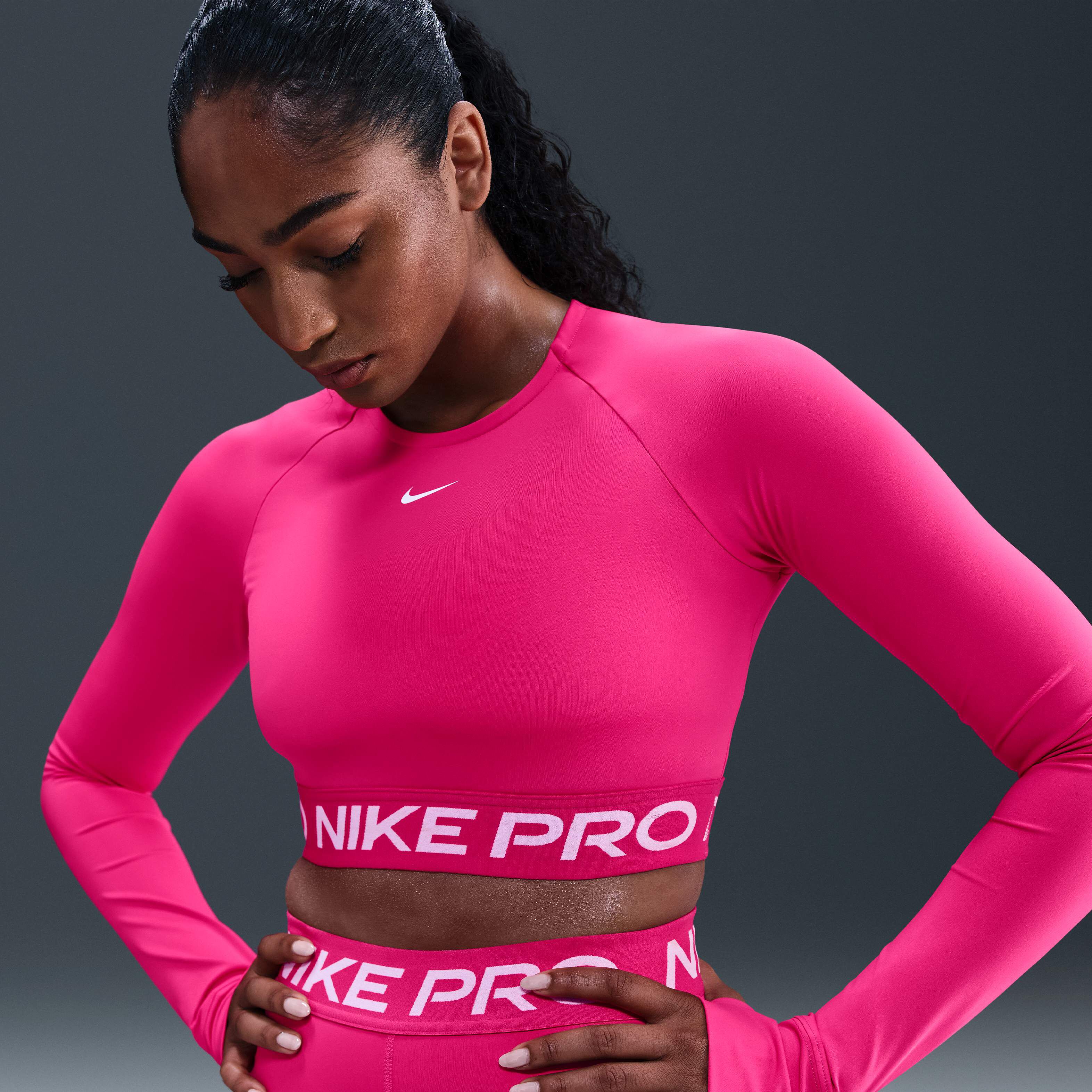 Buy Nike Pro Women's Dri-FIT Cropped Long-Sleeve Top - Rush Pink