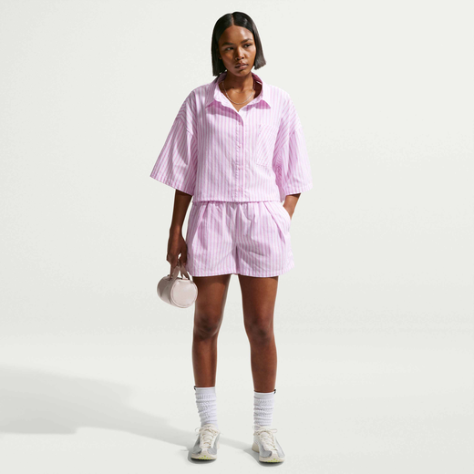 Nike Clothing-Nike, Nike Sportswear Chill Poplin, Women's Loose Mid-Rise Stripe Shorts