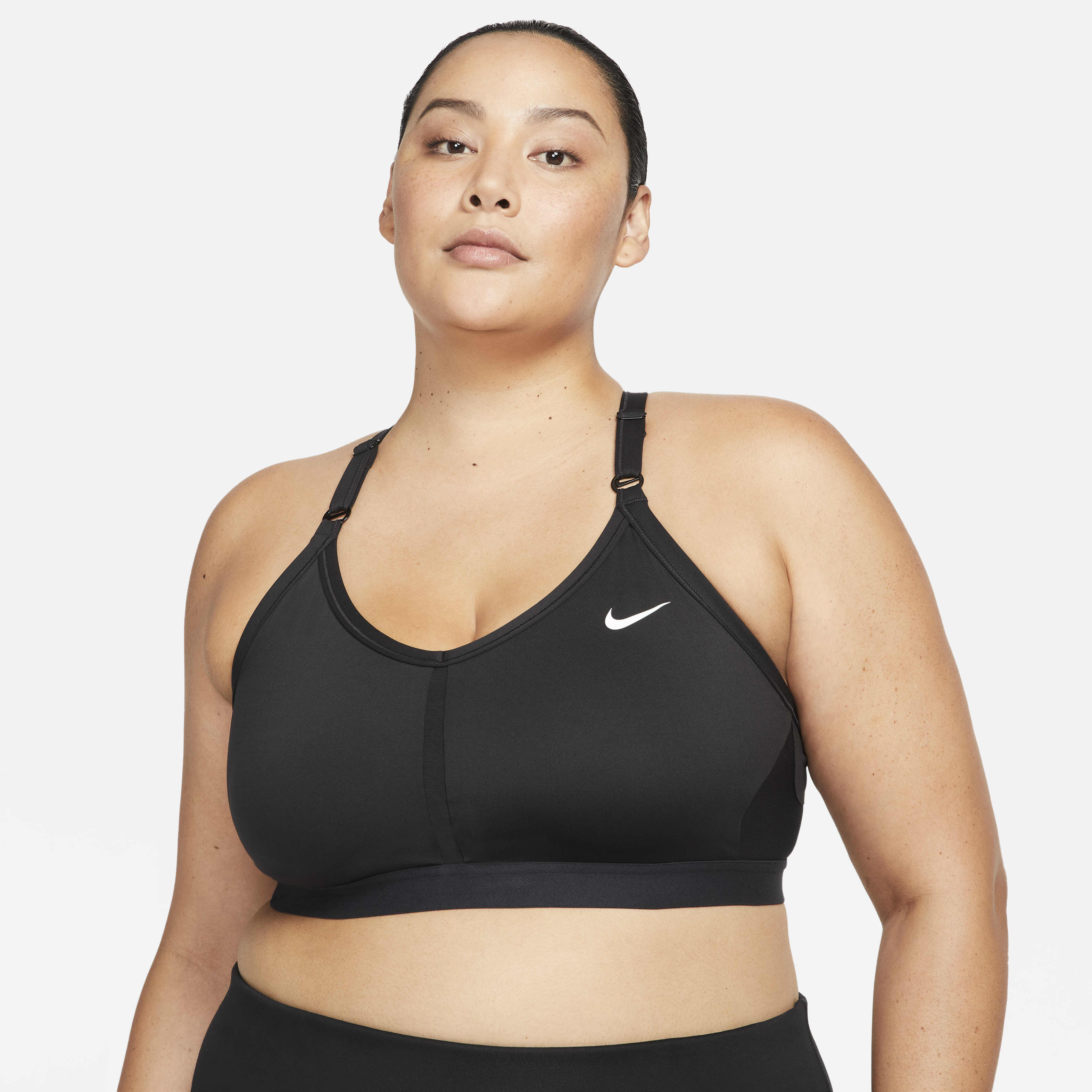 Buy Nike Indy Women s Light Support Padded V Neck Sports Bra Plus Size Black Black Black White Nike Saudi Official