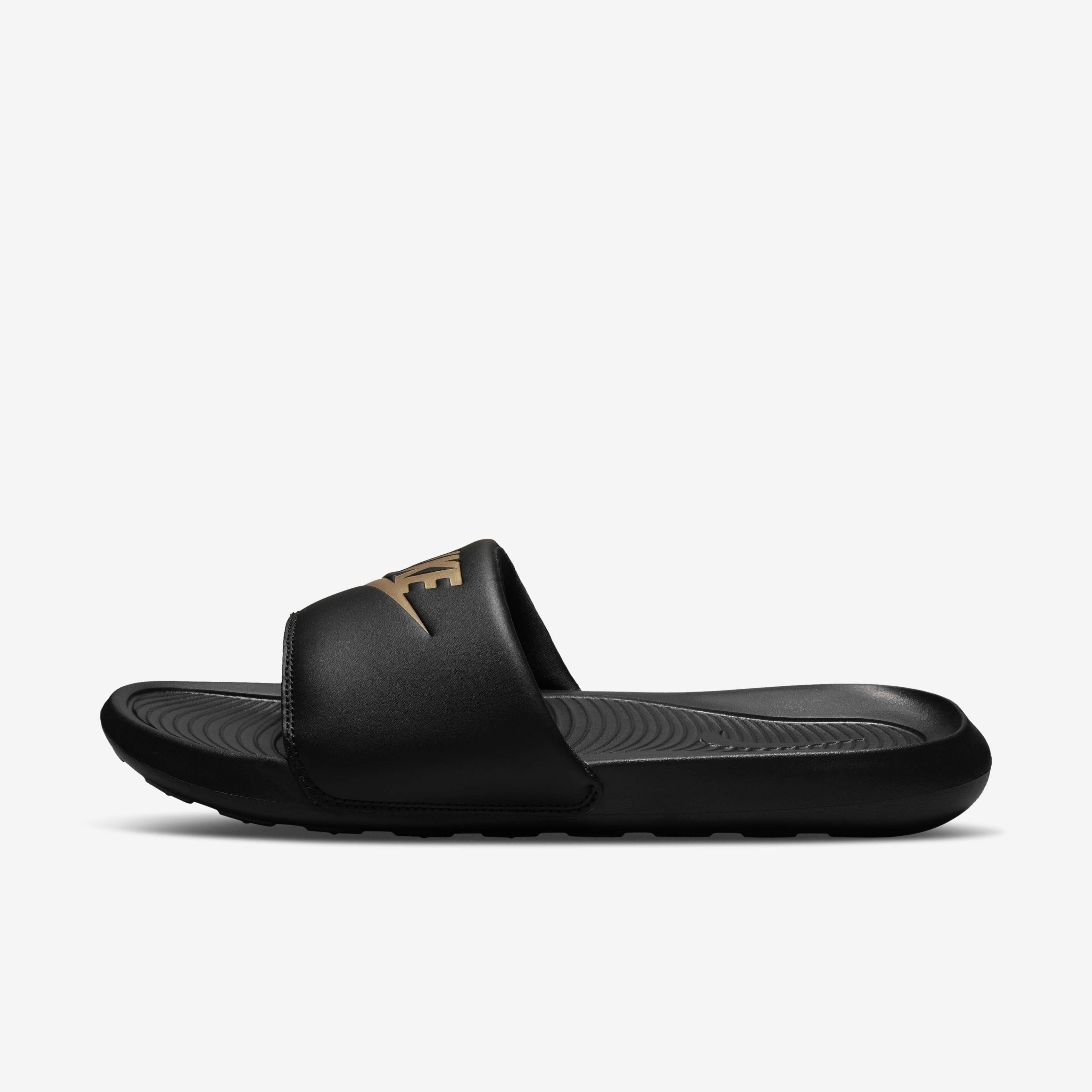 Buy Nike Victori One Men s Slides Black Black Metallic Gold Nike Saudi Official