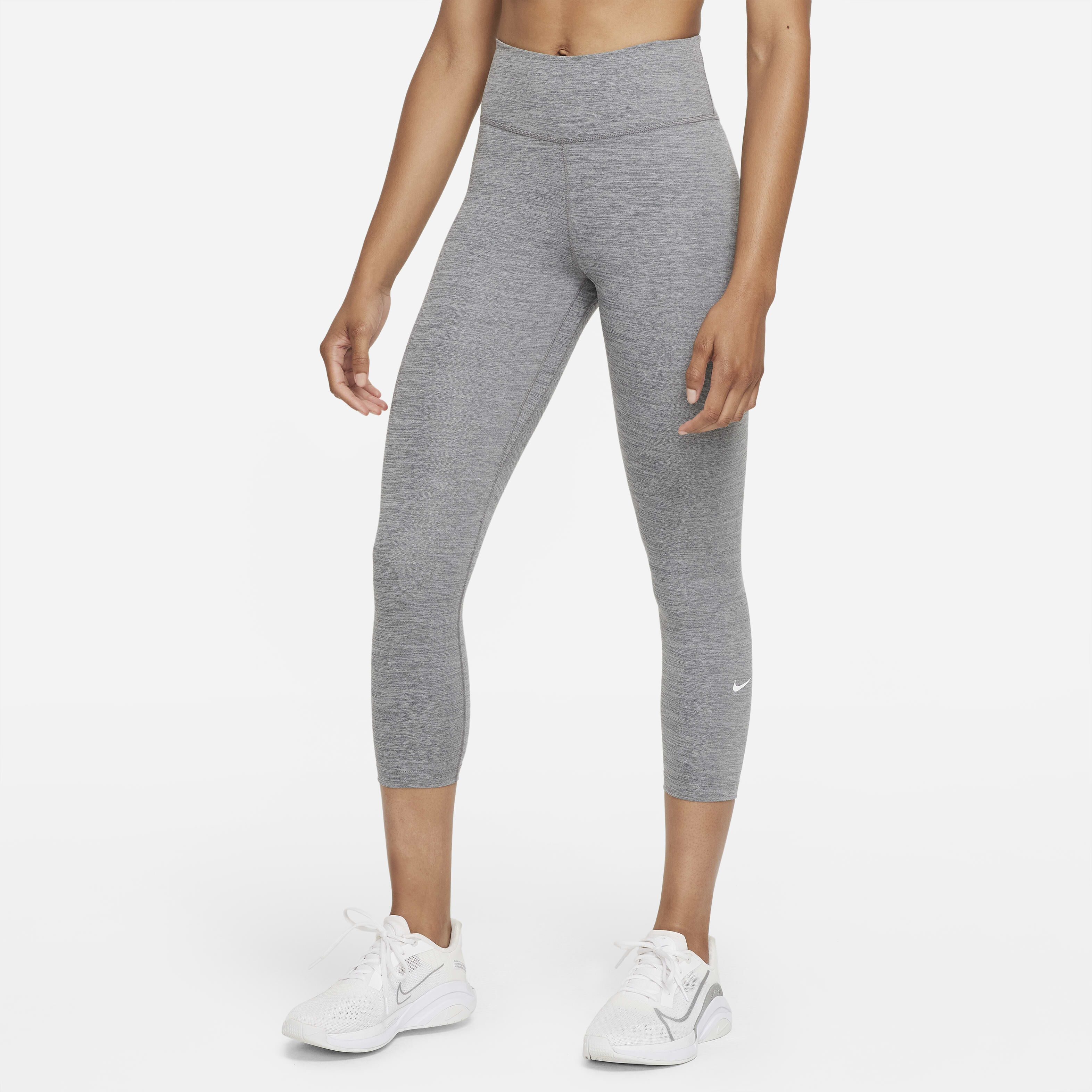 Buy Nike One Women s Mid Rise Crop Leggings Iron Grey Heather White Nike Saudi Official
