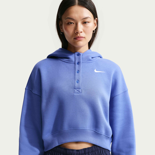 Women's Hoodies-Nike, Nike Sportswear Phoenix Fleece, Women's Oversized Cropped Henley Hoodie
