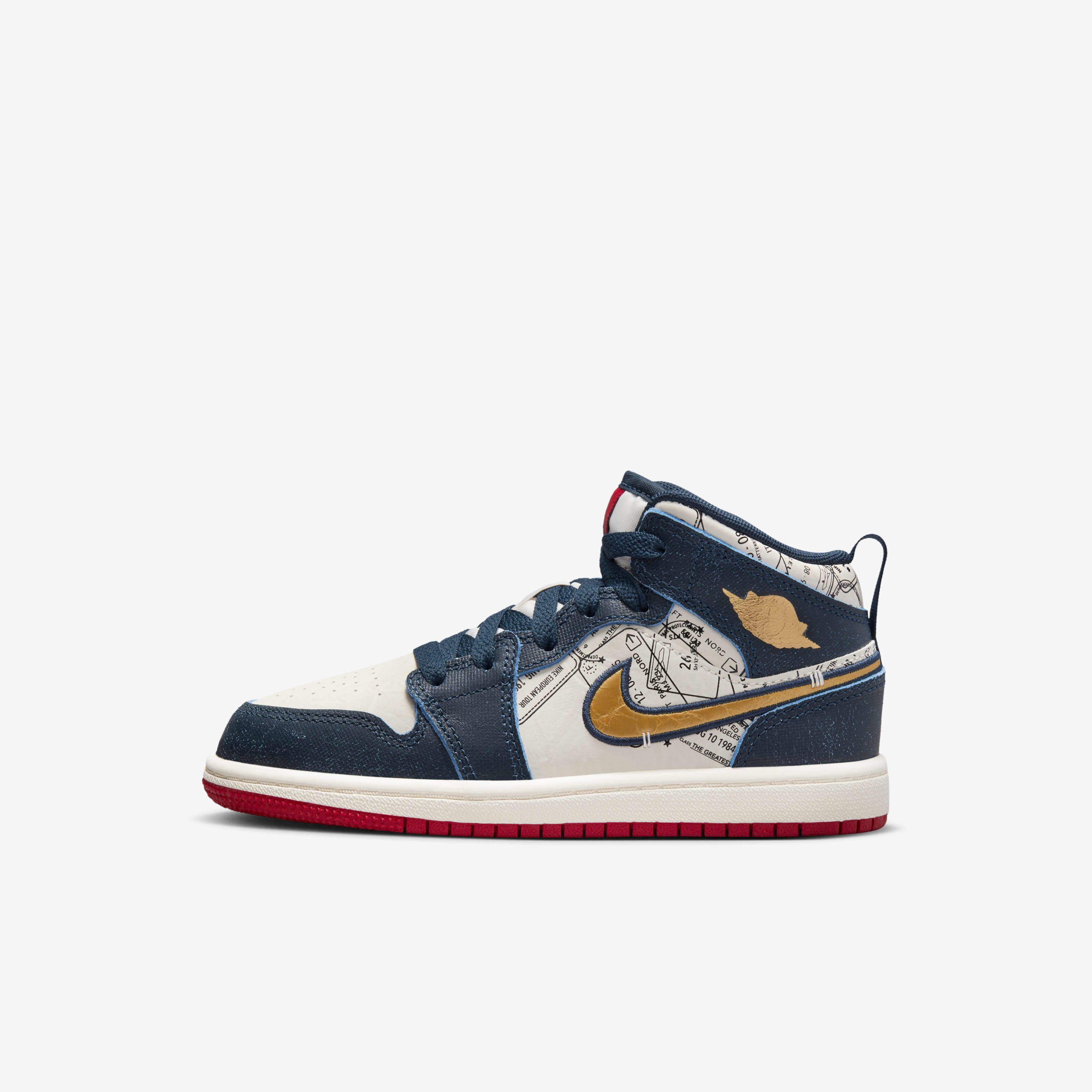 Buy Jordan 1 Mid SE Younger Kids Shoes Armoury Navy Pale Ivory Sport Red Metallic Gold Nike Saudi Official