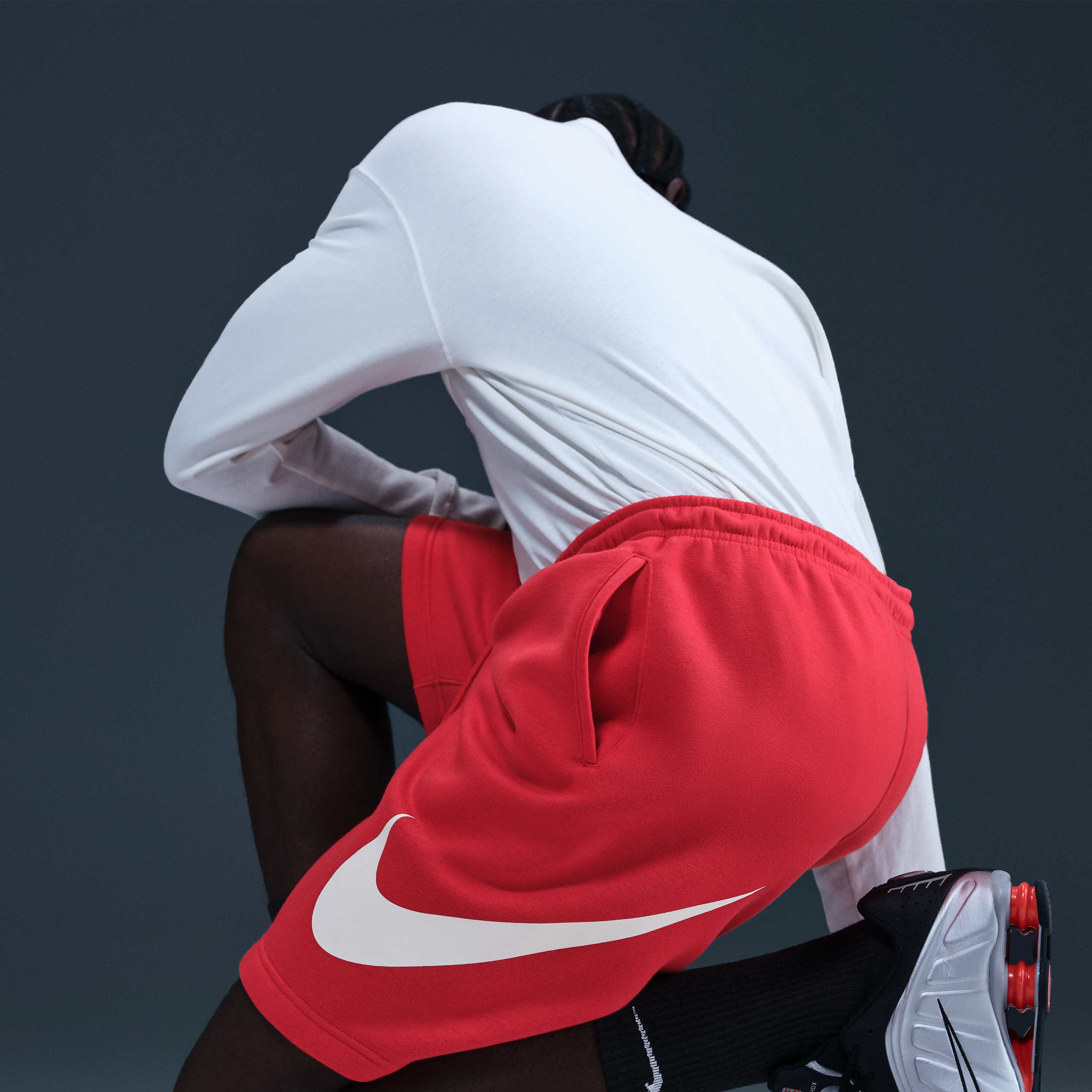 red nike club fleece shorts