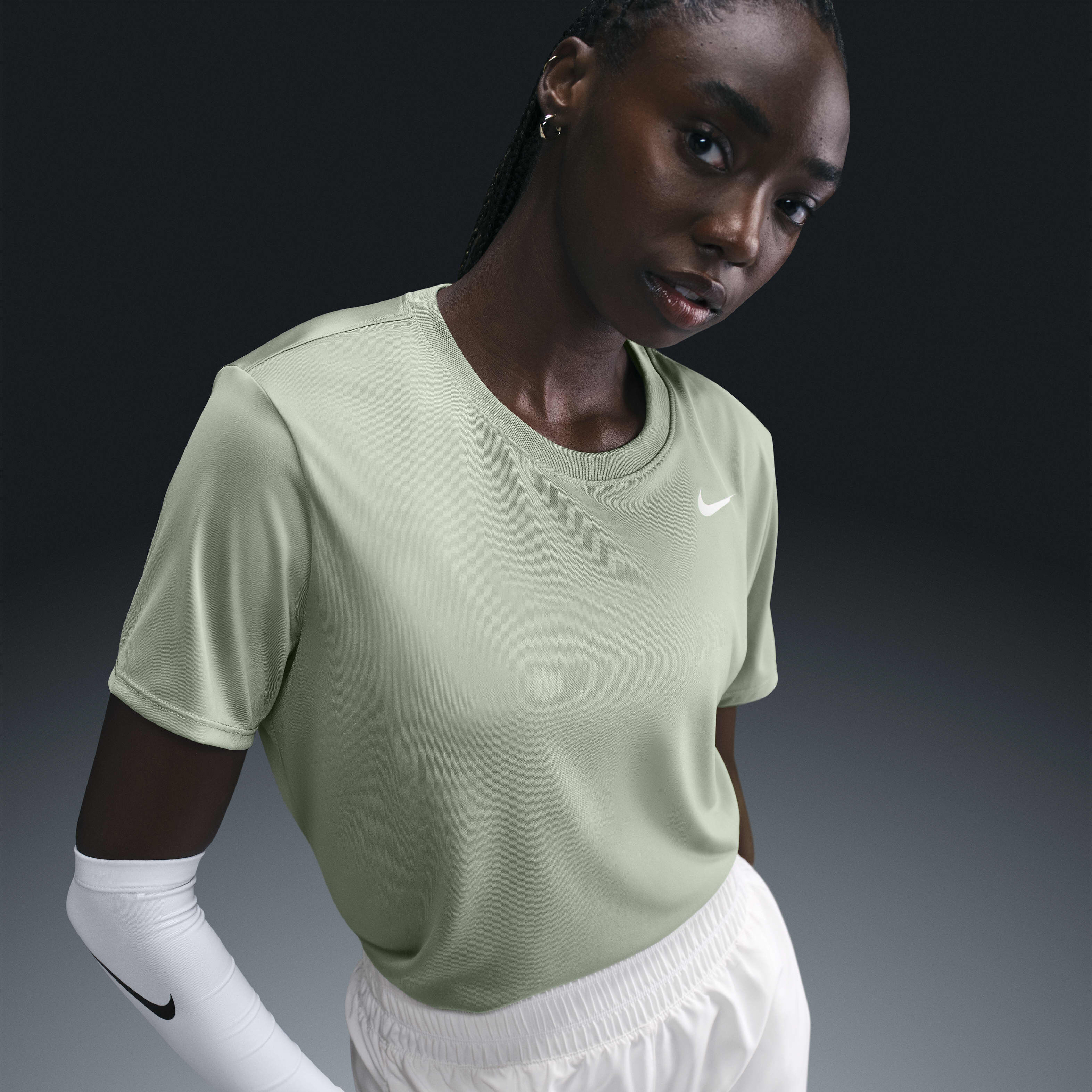 Nike dri fit white t shirt women's on sale