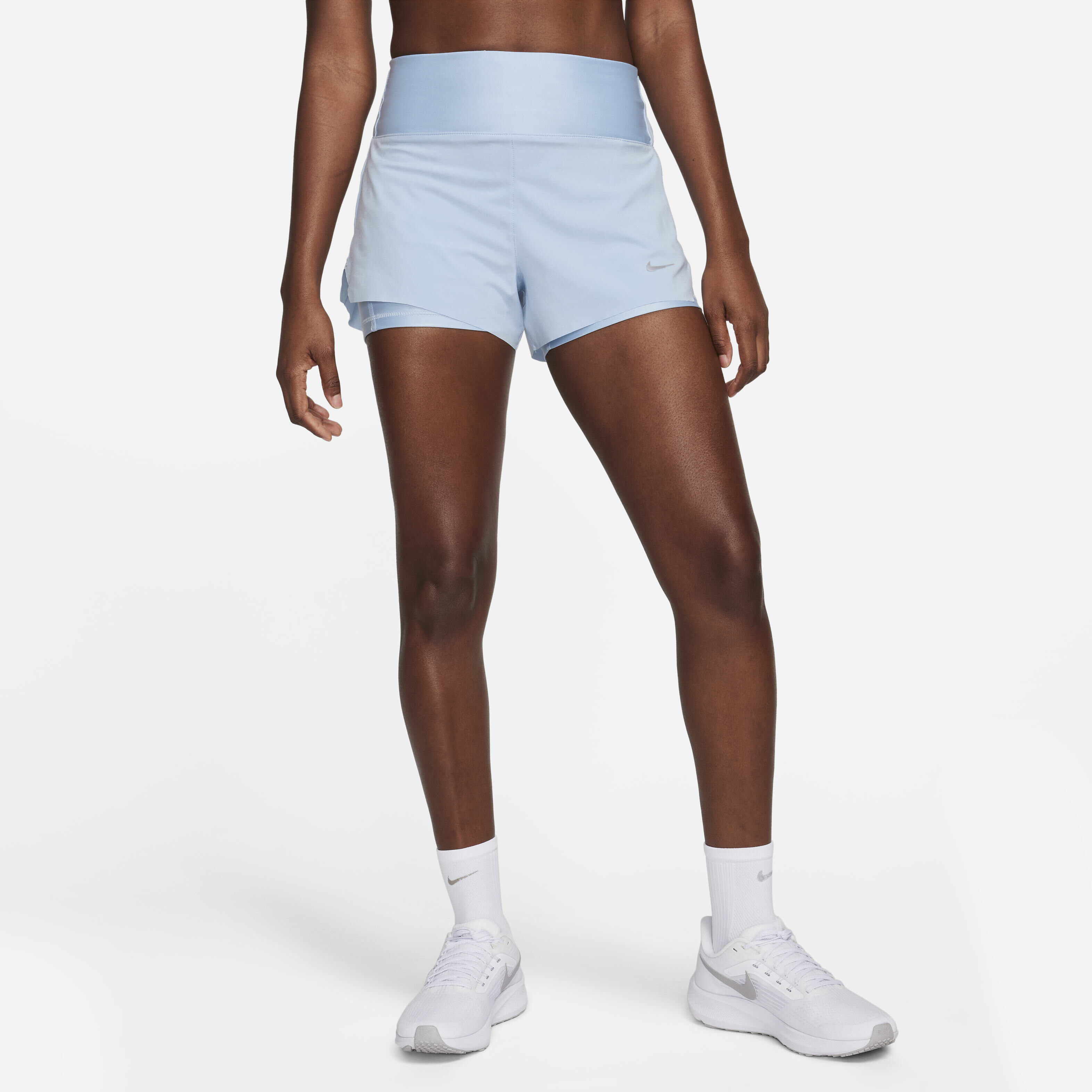Buy Nike Dri FIT Swift Women s Mid Rise 8cm approx. 2 in 1 Running Shorts with Pockets Light Armoury Blue Nike Saudi Official