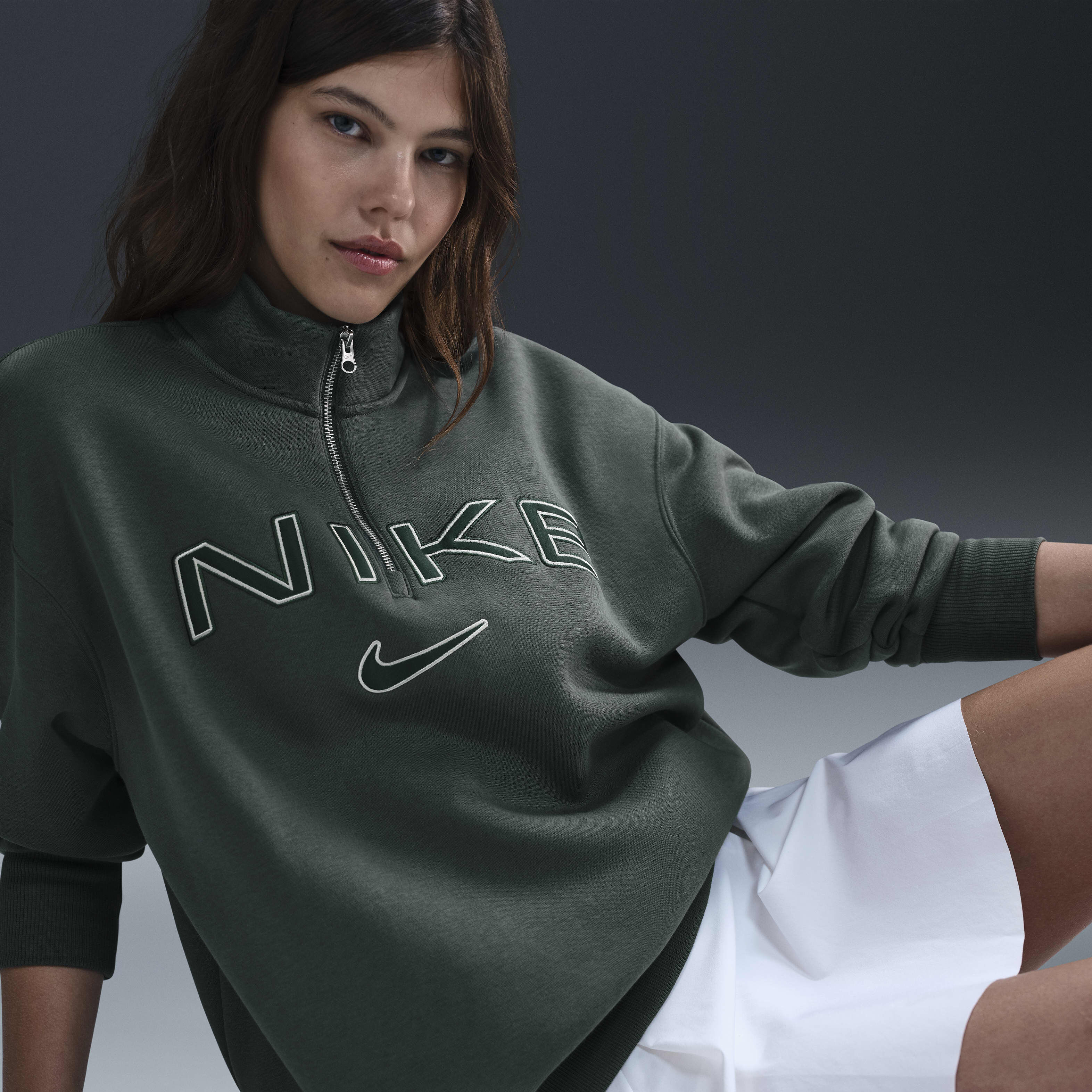 Buy Nike Sportswear Phoenix Fleece Women s Oversized 1 4 Zip Logo Top Nike Saudi Official