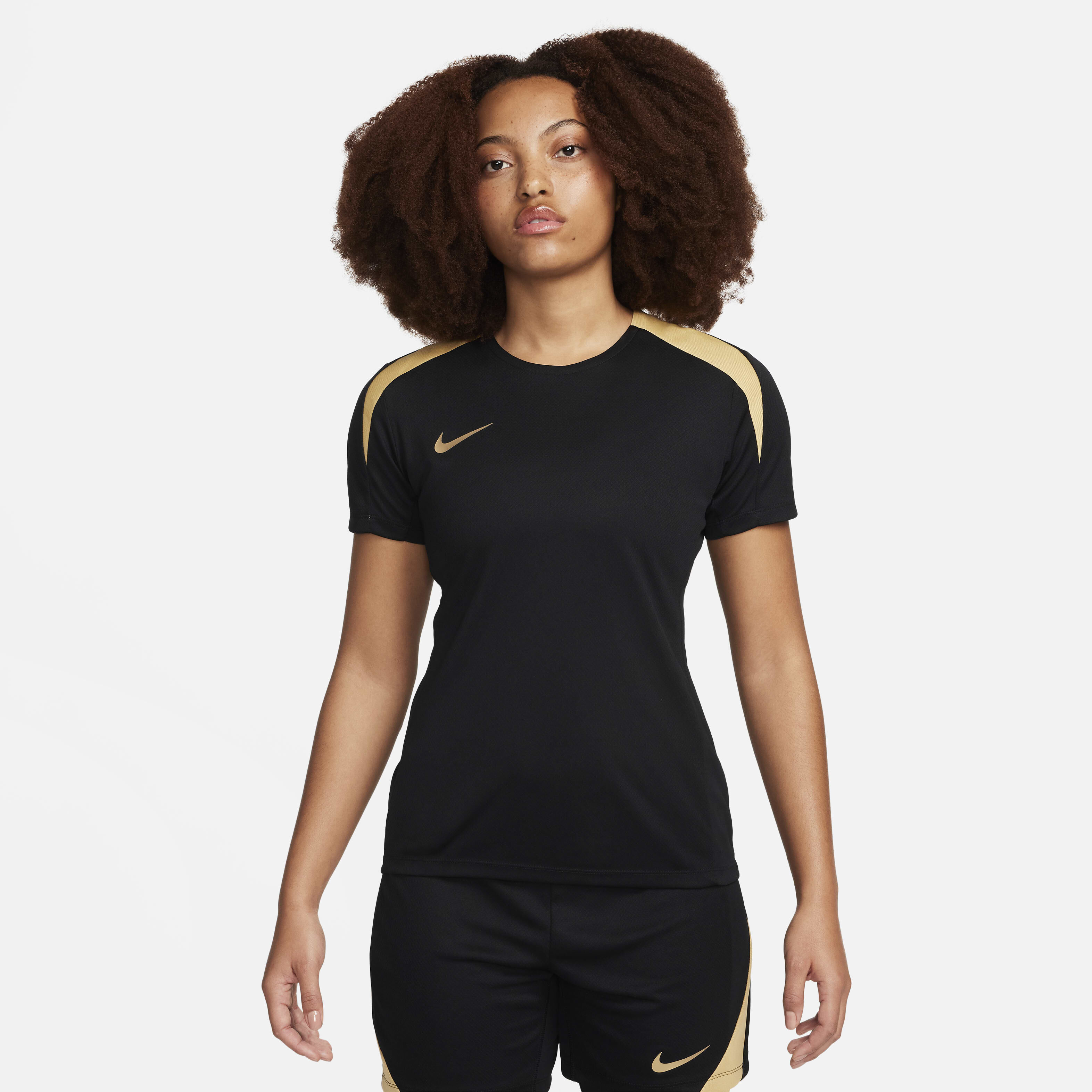 Buy Nike Strike Women s Dri FIT Short Sleeve Football Top Black Jersey Gold Metallic Gold Nike Saudi Official