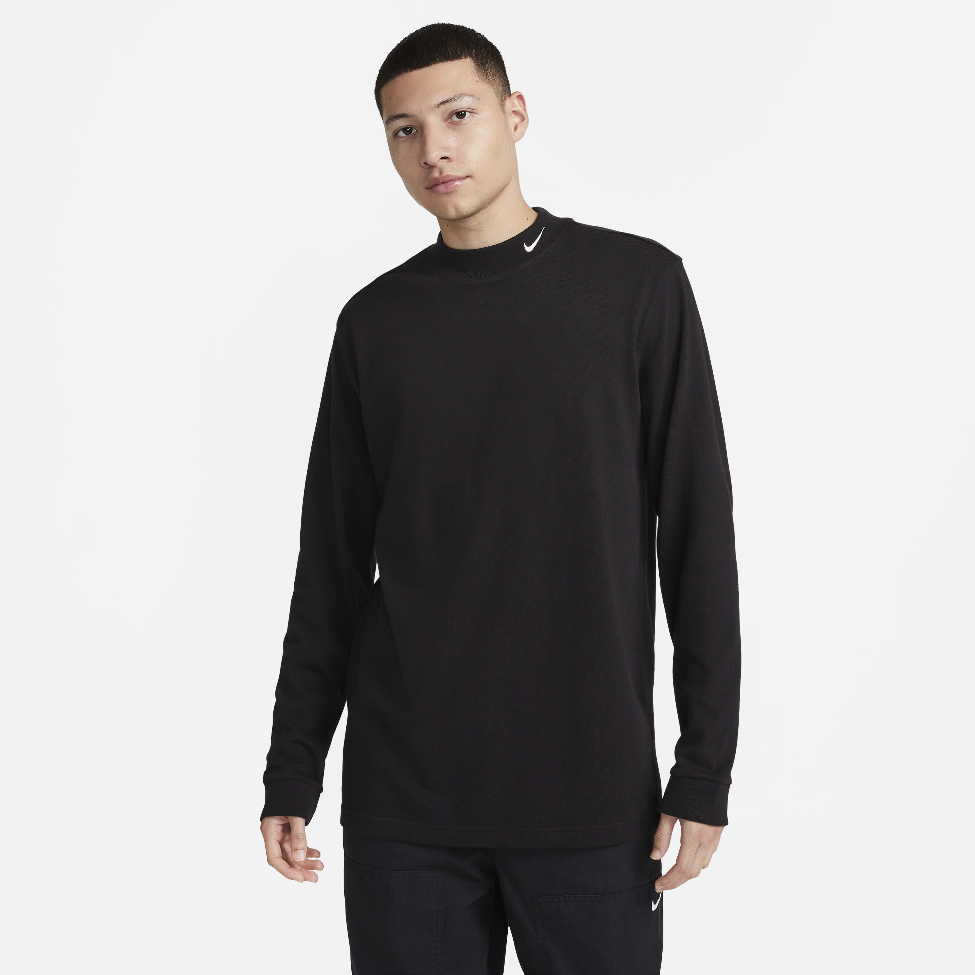【全商品オープニング価格 特別価格】 Men's Life Nike Buy Long-Sleeve Black/White - Top Mock-Neck ウェア