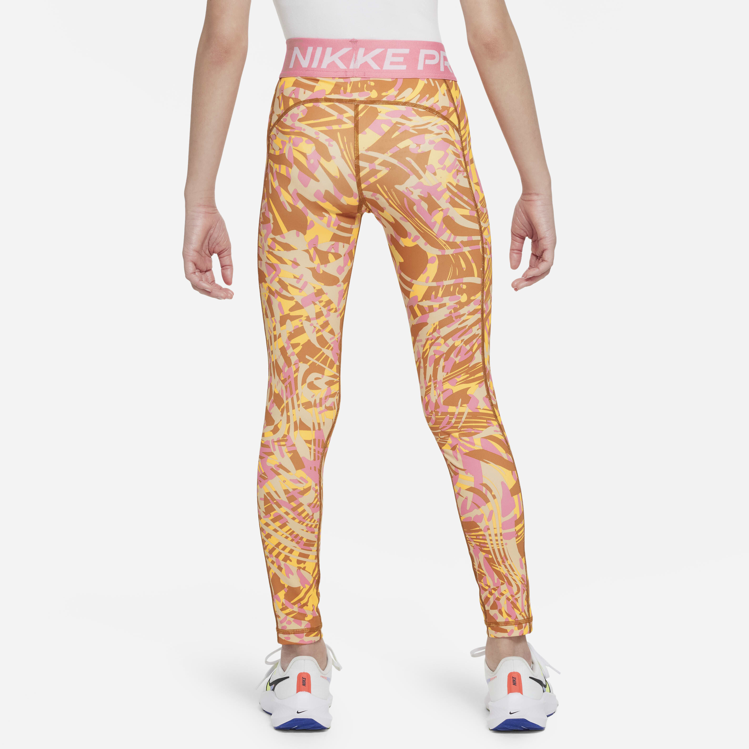 Buy Nike Pro Older Kids Girls Leggings Monarch Coral Chalk White Nike Saudi Official