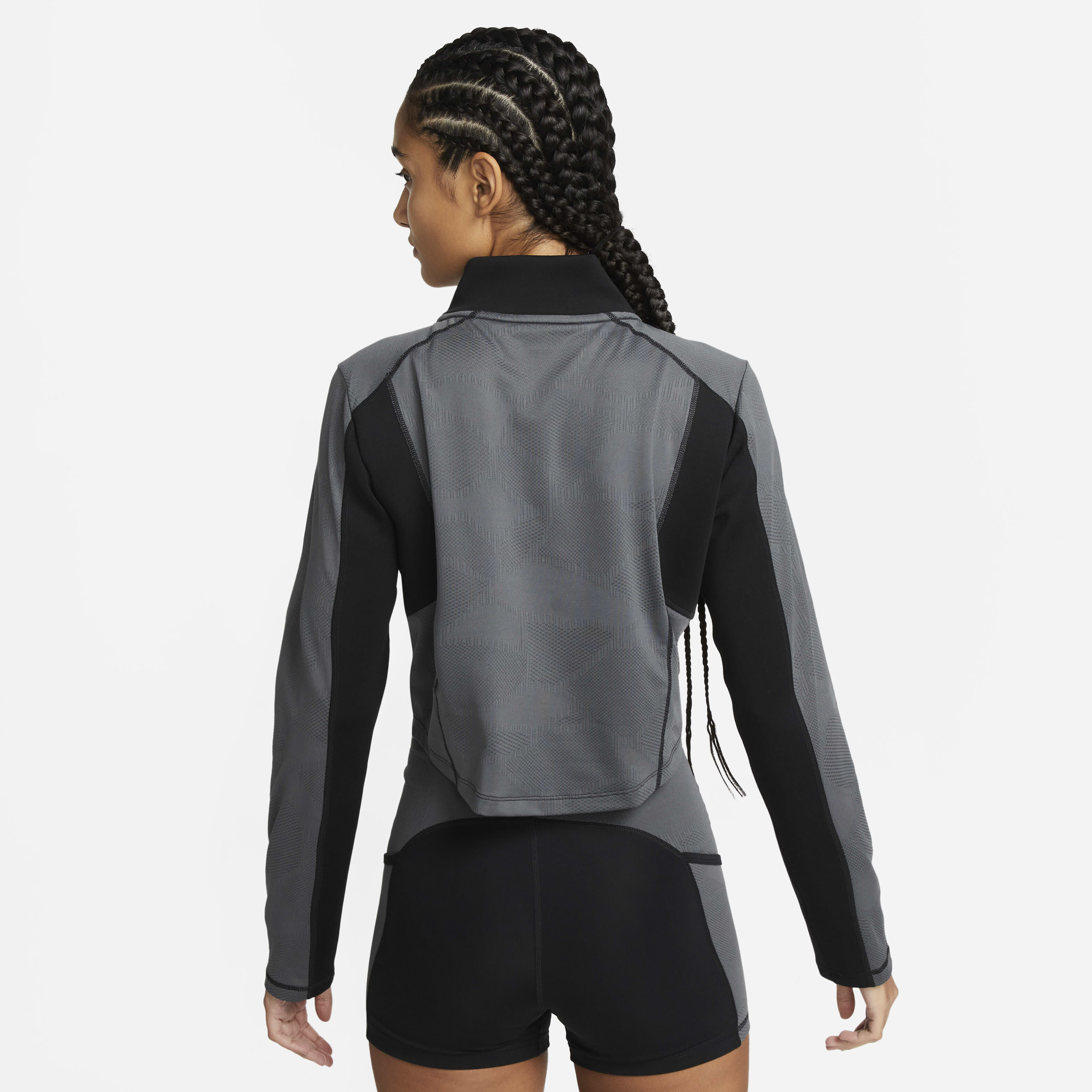 Buy Nike Dri FIT Women s Long Sleeve 1 4 Zip Training Top Black Iron Grey White Nike Saudi Official