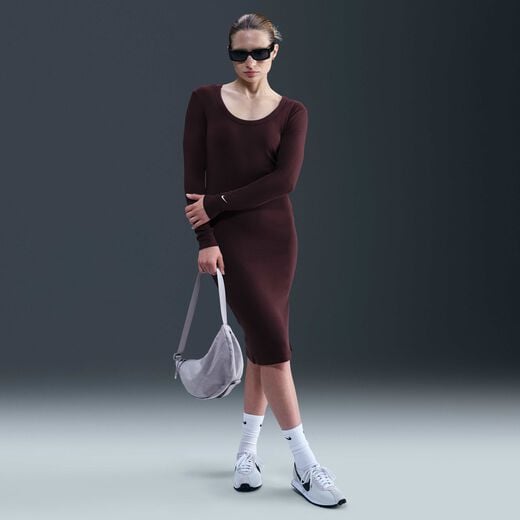 Clothing-Nike, Nike Sportswear Chill Knit, Women's Tight Long-Sleeve Midi Mini-Rib Dress Clothing-Nike, Nike Sportswear Chill Knit, Women's Tight Long-Sleeve Midi Mini-Rib Dress
