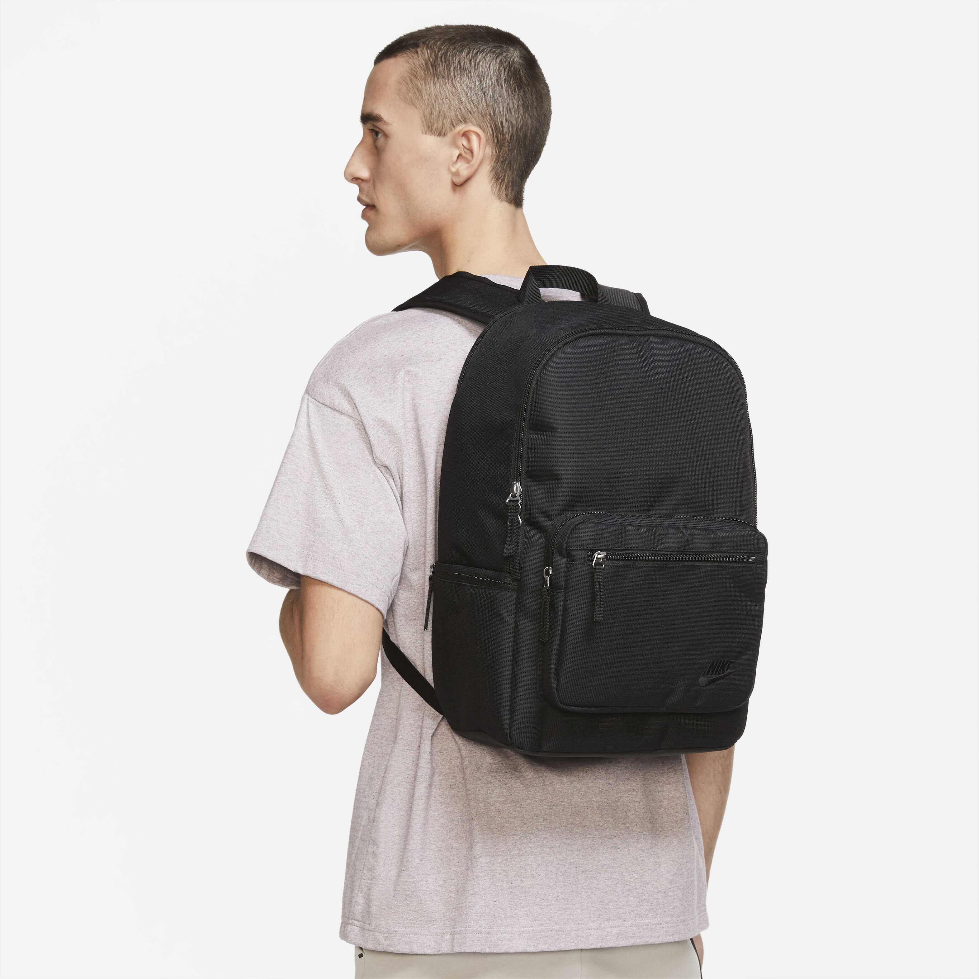 Nike black leather backpack sales