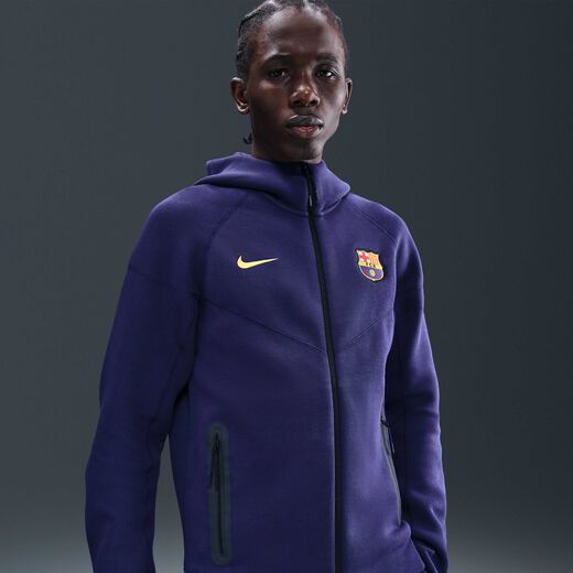 Football Hoodies & Sweatshirts-Nike, F.C. Barcelona Tech Windrunner, Men's Nike Football Fleece Full-Zip Hoodie