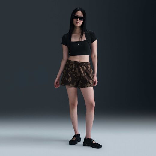 Mink Brown-Nike, Nike Sportswear Chill Terry, Women's Mid-Rise French Terry Printed Shorts