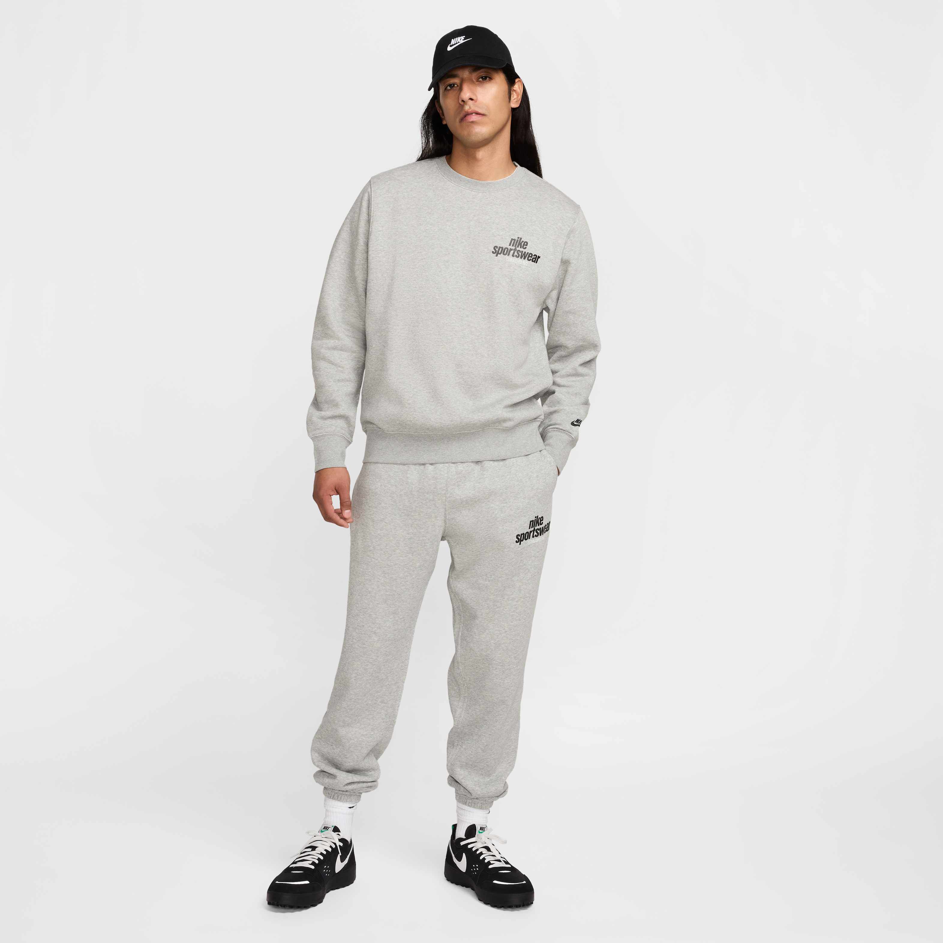 ★★Nike★★ Club Fleece Crew M Dark Grey Heather Light Smok Nike Club Fleece Sleeve Swoosh Crew | Product | SanMar