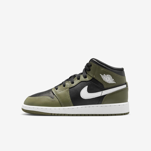 Jordan Green-JRDN, Jordan 1 Mid 'Medium Olive', Older Kids' Shoes Jordan Green-JRDN, Jordan 1 Mid 'Medium Olive', Older Kids' Shoes