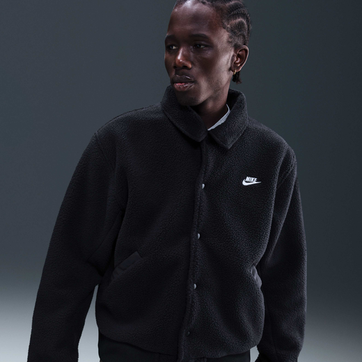 Men's Fleece Jackets-Nike, Nike Sportswear Club, Men's High-Pile Fleece Coaches Jacket