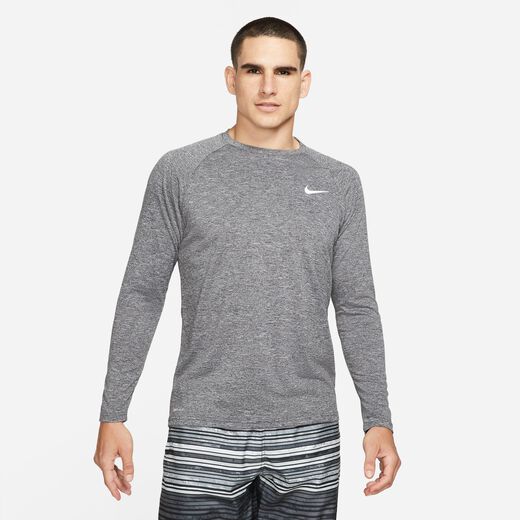 Men's Swimwear-Nike Swim, Nike, Men's Heathered Long-Sleeve Hydroguard Swim Shirt