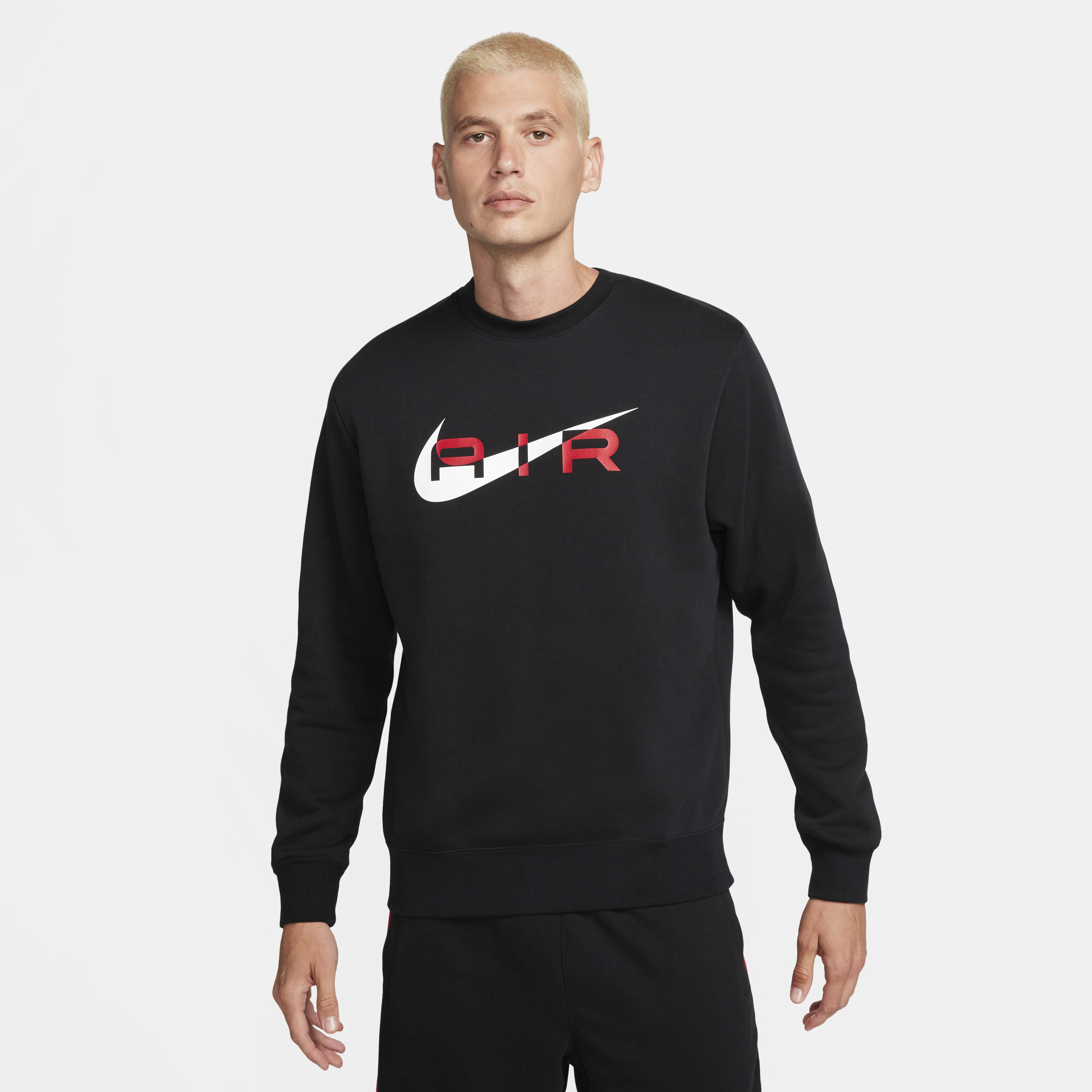 Buy Nike Air Men s Fleece Crew Neck Sweatshirt Black University Red Nike Saudi Official