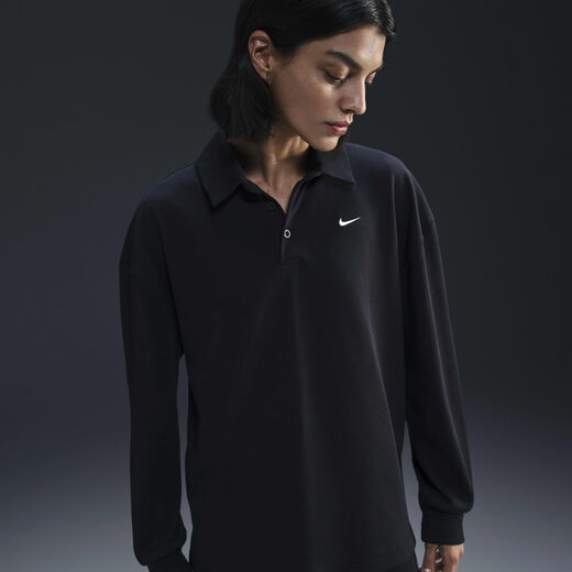 Women's Polo T-Shirts-Nike, Nike Sportswear Essential, Women's Oversized Long-Sleeve Polo