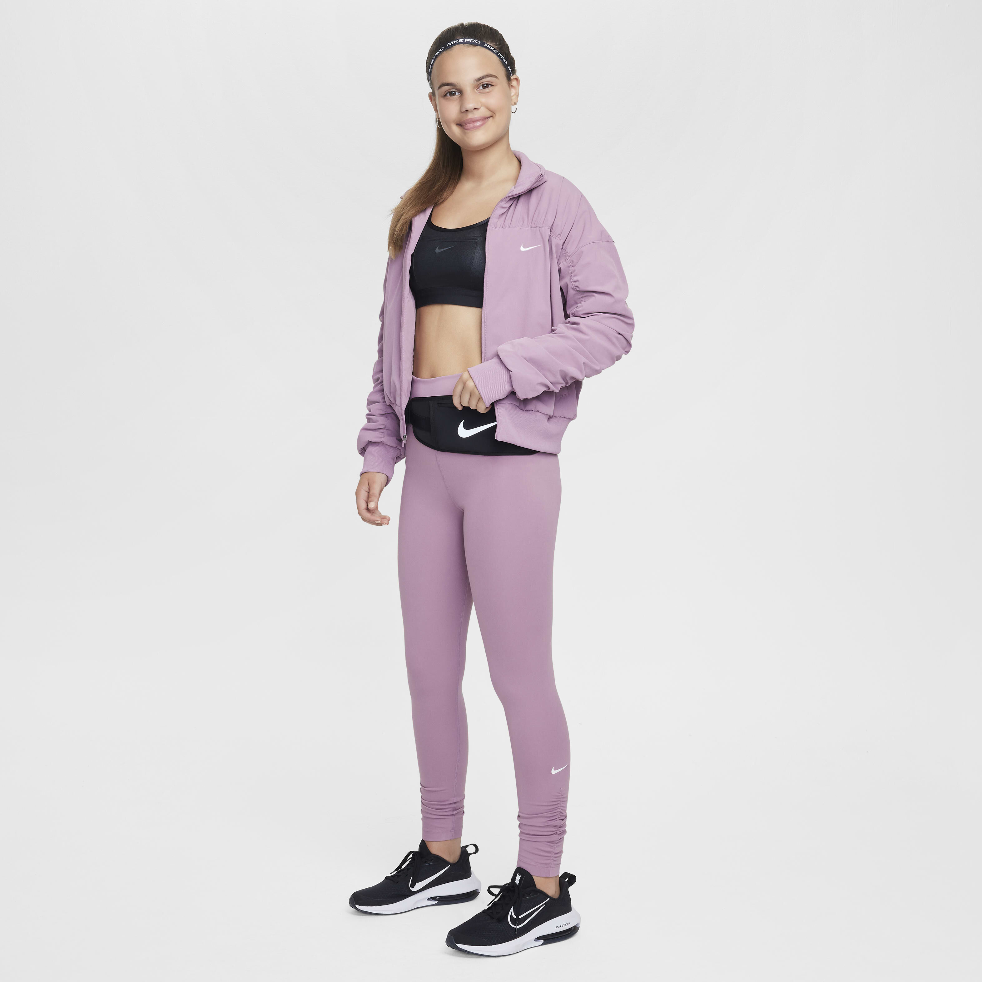 Buy Nike One Girls Dri FIT High Waisted Leggings Plum Dust White Nike Saudi Official