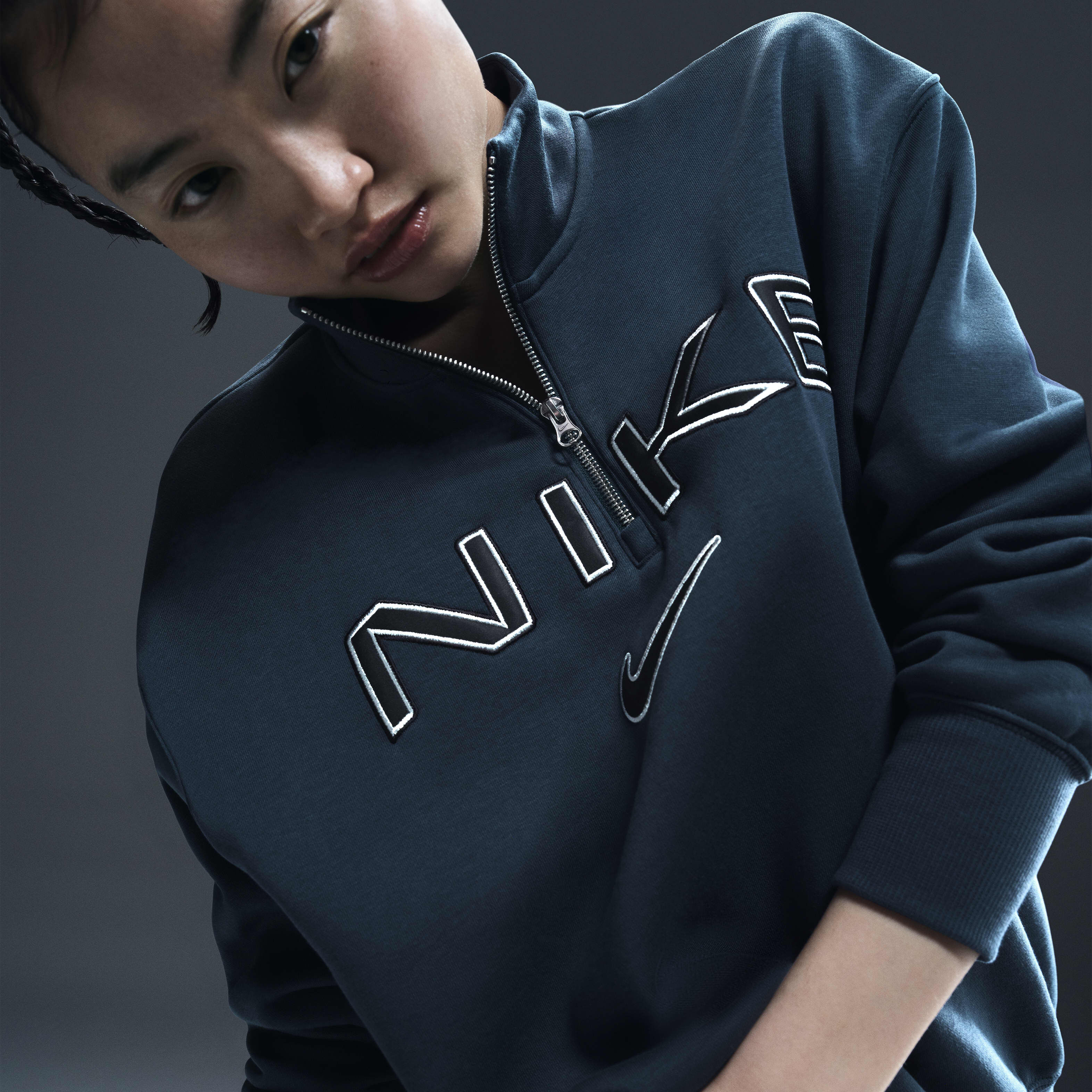 Buy Nike Sportswear Phoenix Fleece Women's Oversized 1/4-Zip Logo Top -  Armoury Navy/Photon Dust/Black | Nike Saudi Official